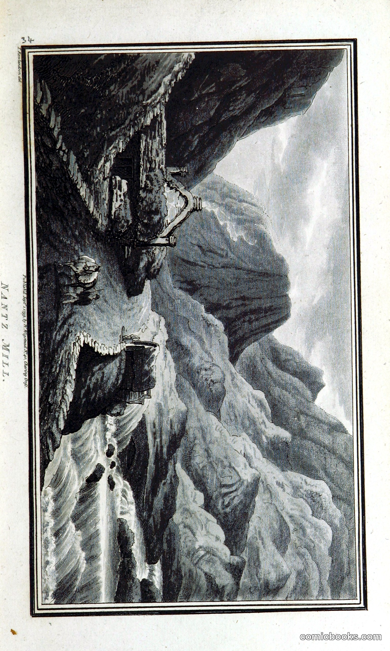 Precipitous Rock Face with Waterfall and Iron Ladder