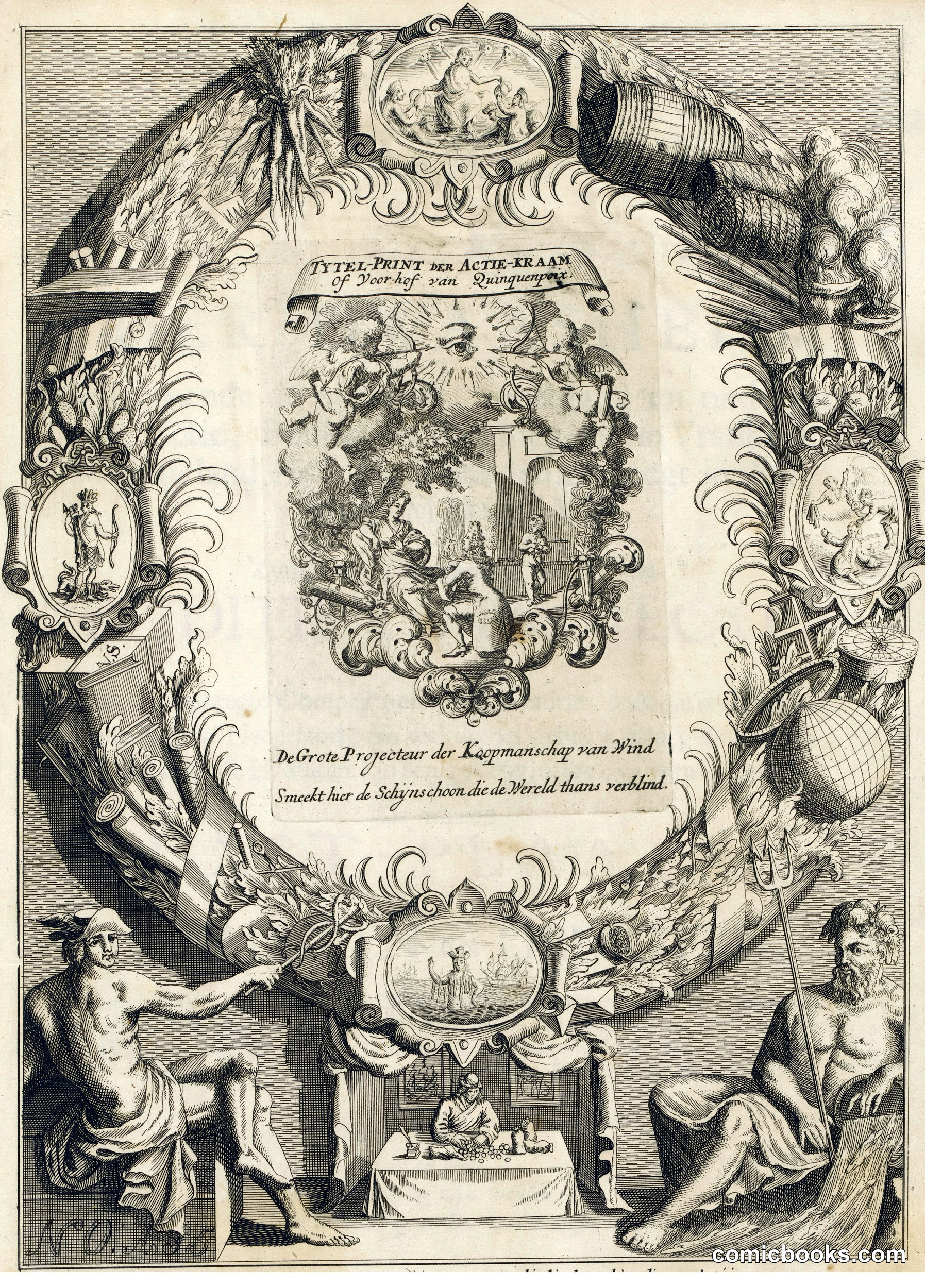 Title Page with the Stock Exchange Stall, or Forecourt of Quinquenpoix