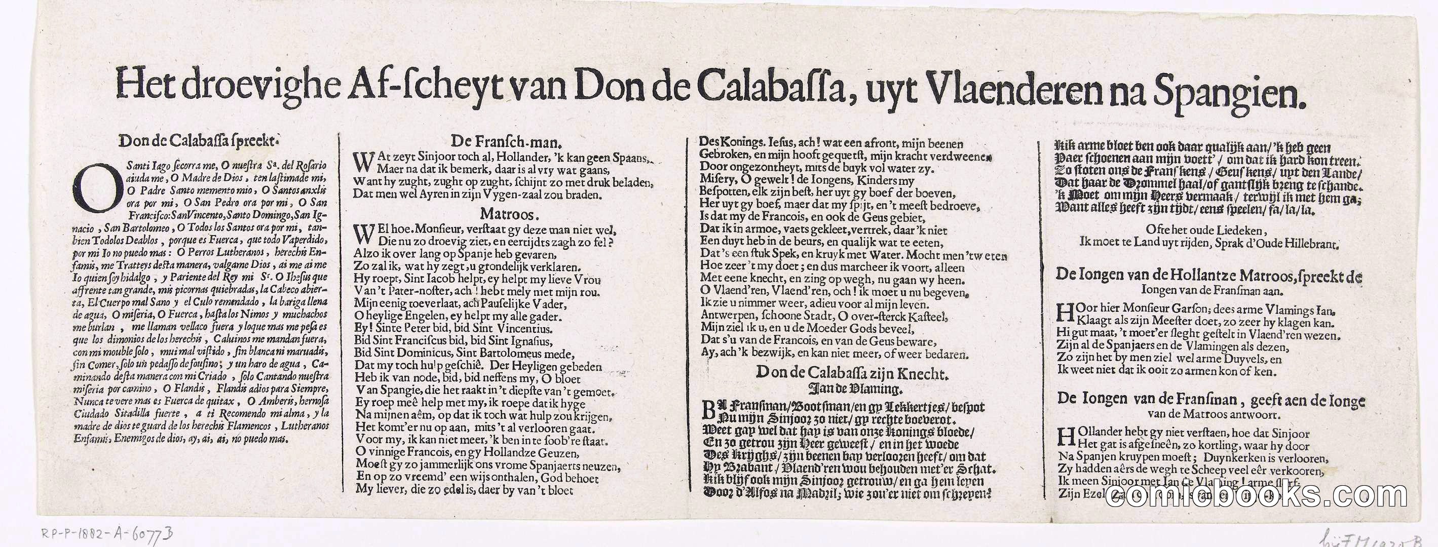 The Sorrowful Farewell of Don de Calabassa from Flanders, Returning to Spain