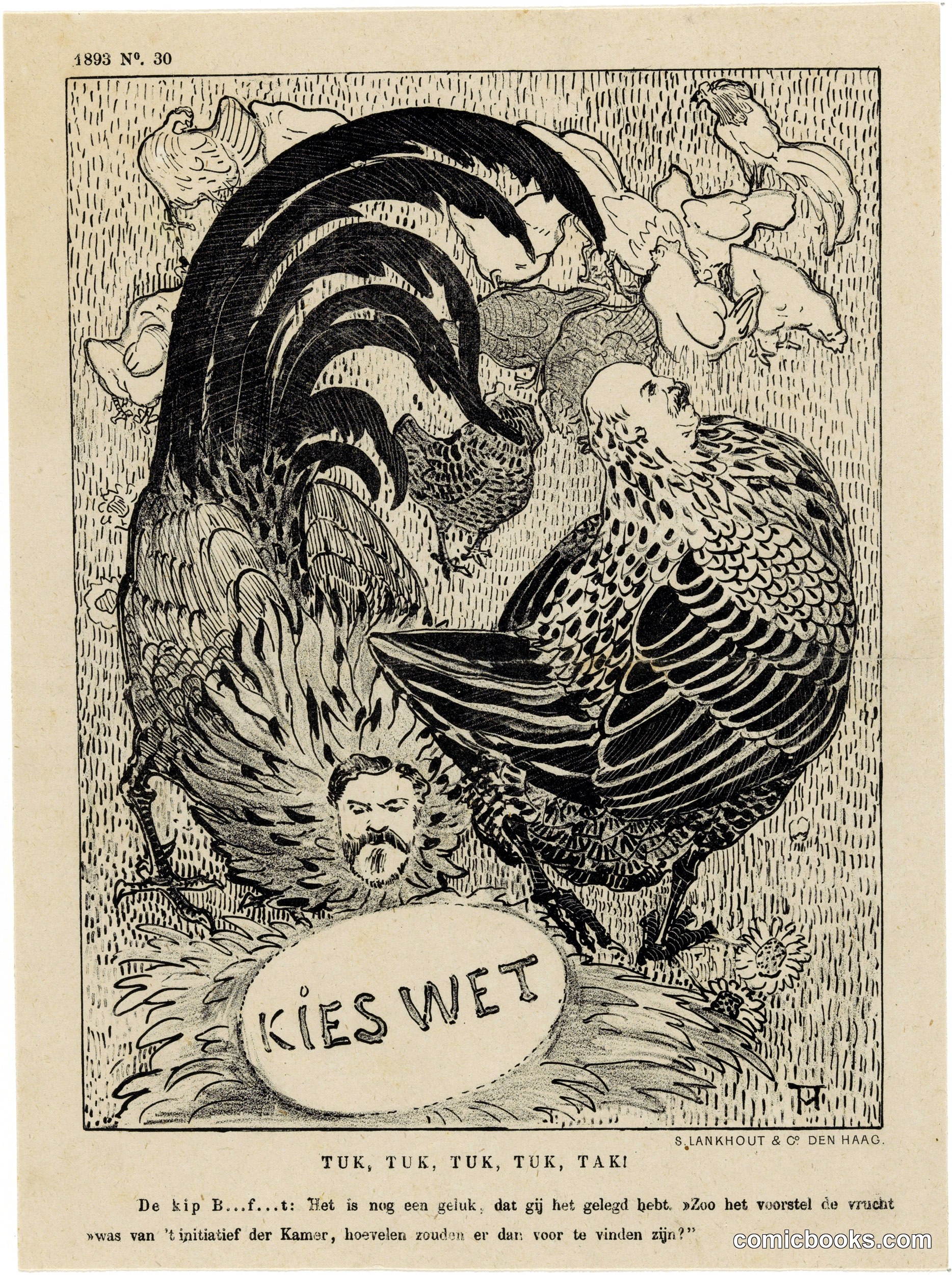 Spotprent met politici als kippen (Political Satire with Politicians as Chickens)