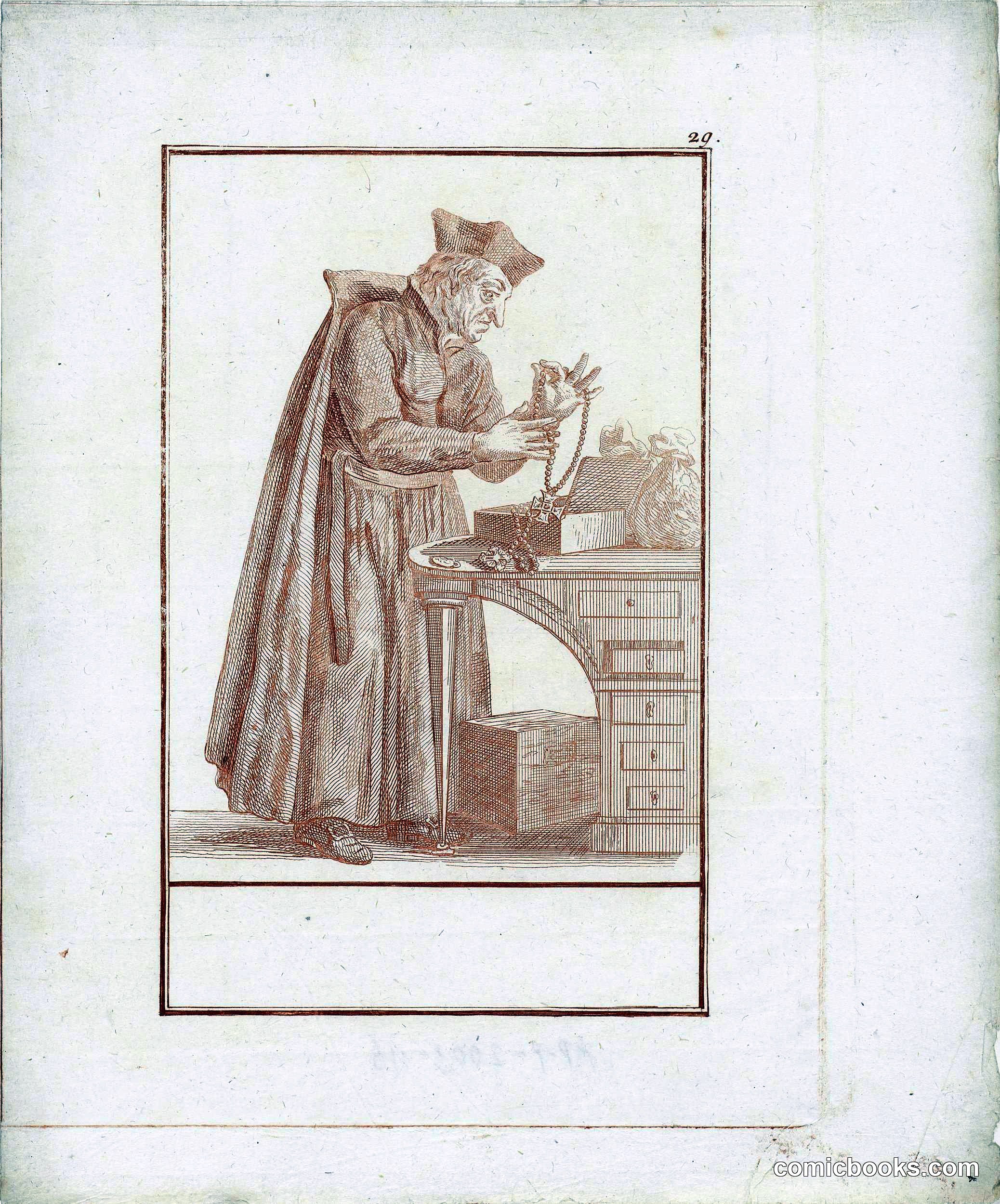 Monk Examining Jewelry