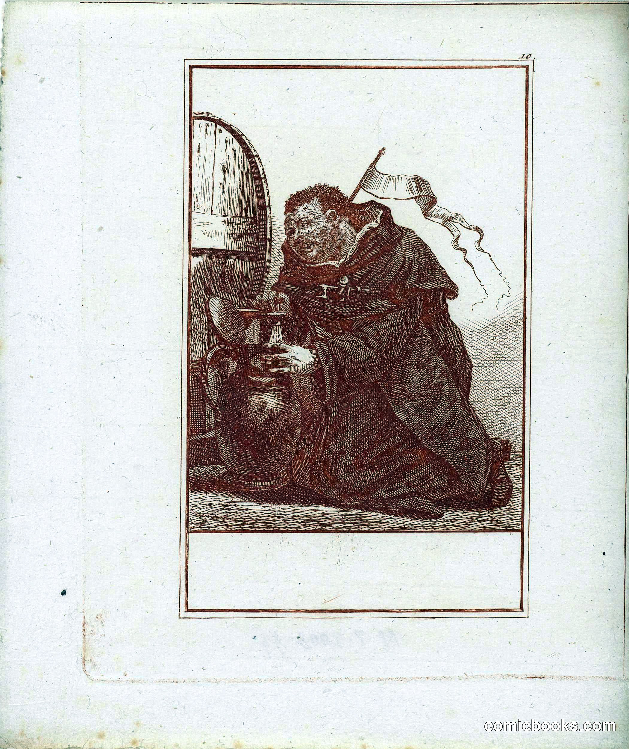Monk Tapping Beer from a Barrel