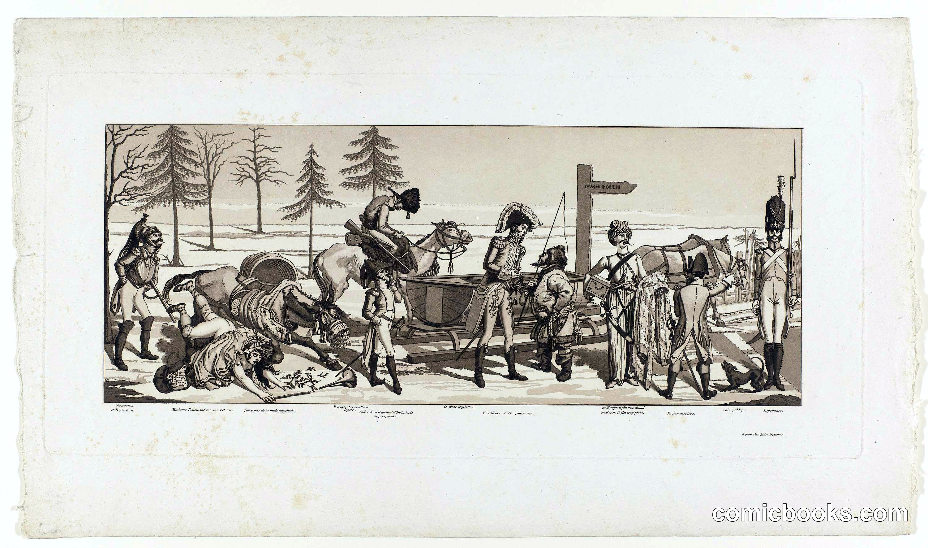 Spotprent op de terugtocht van Napoleon uit Rusland