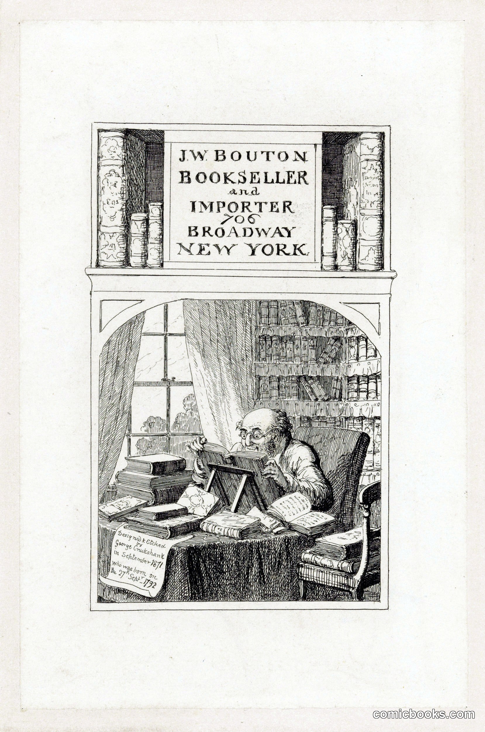 Business Card for J.W. Bouton, Bookseller and Importer, New York