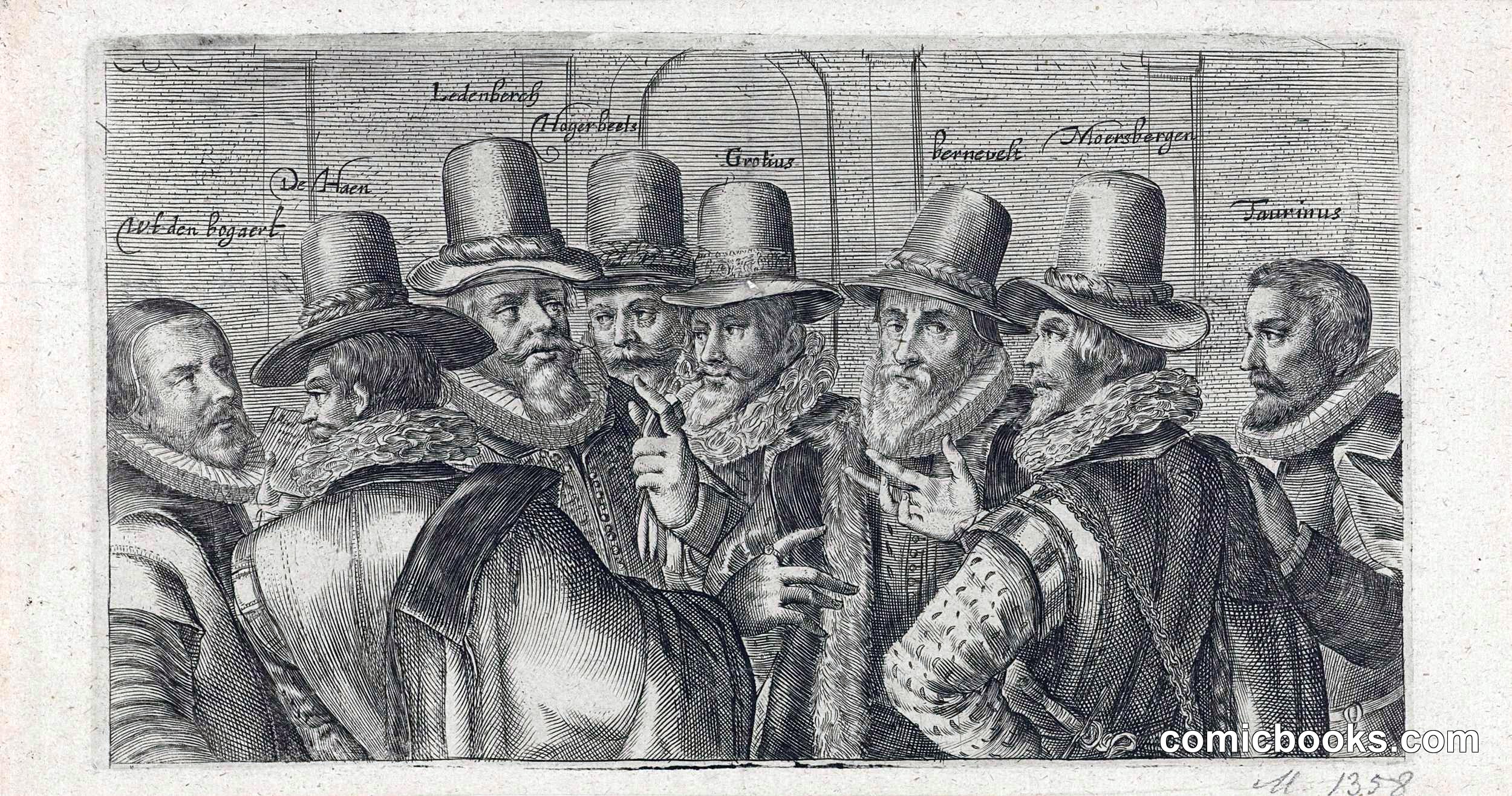 Spotprent op Johan van Oldenbarnevelt en zijn medestanders
