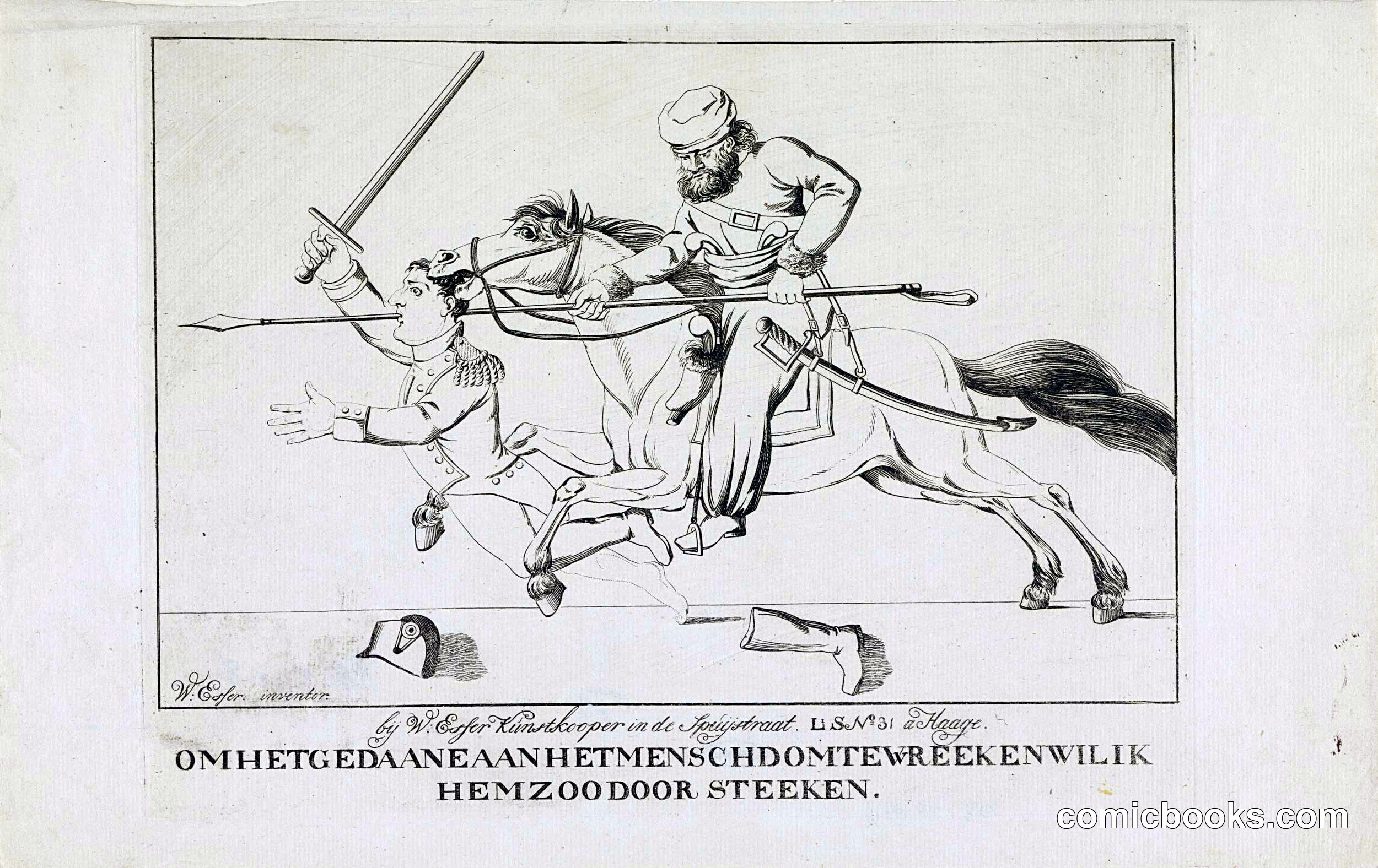 Napoleon door een kozak doorstoken