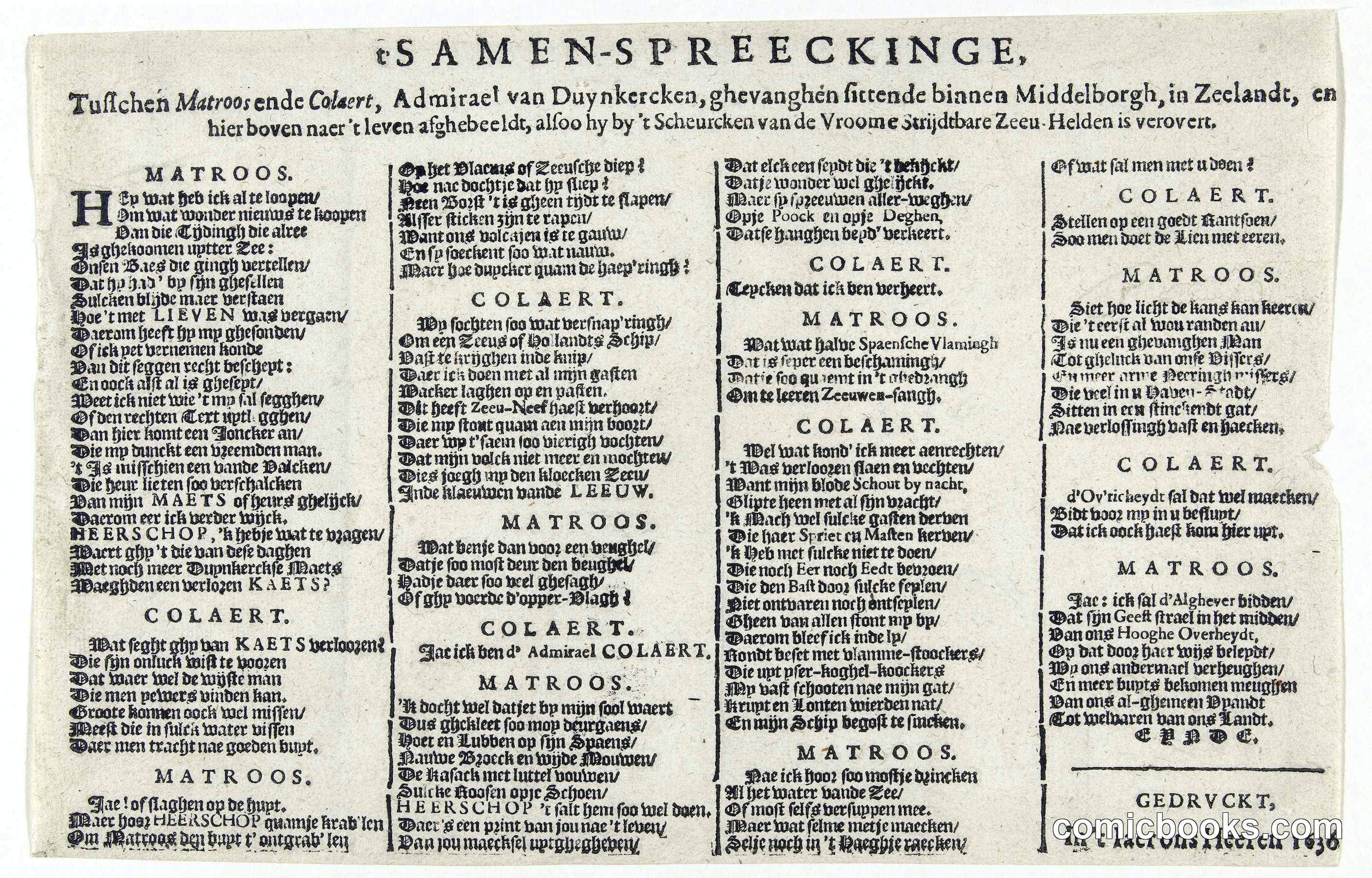 Broadside Against Captain Jacques Colaert of Dunkirk