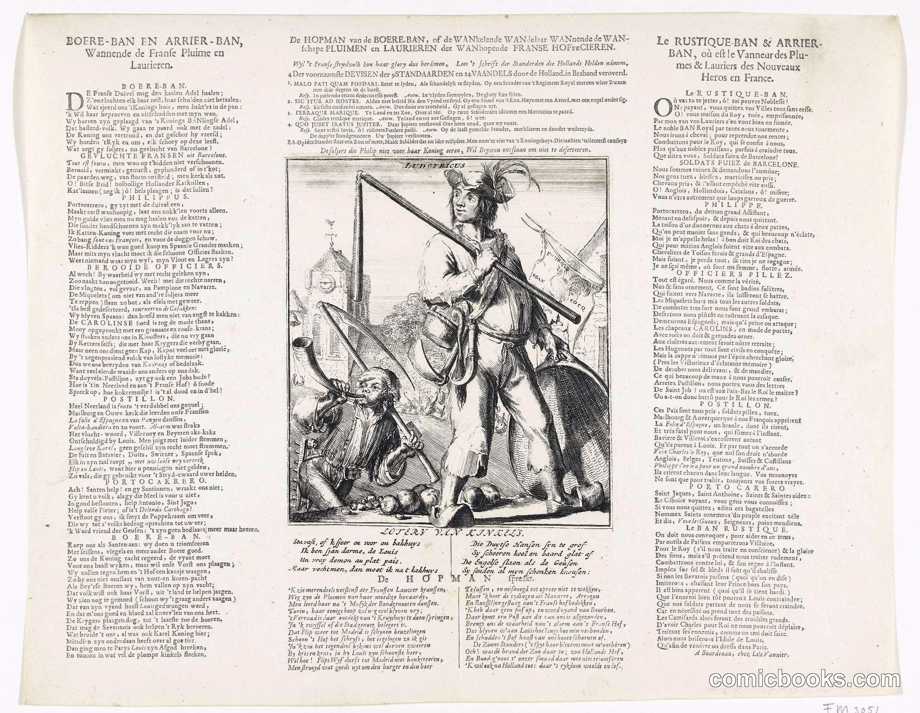 Spotprent op de Franse boerensoldaten [Satirical Print on French Peasant Soldiers]