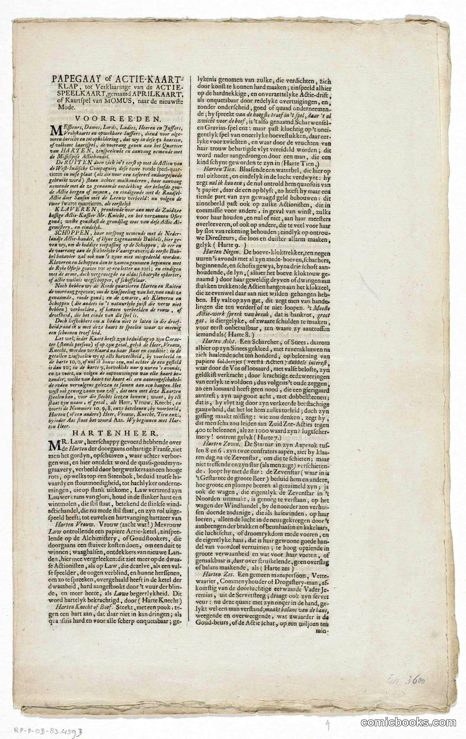 Verklaring van de April-kaart of kaartspel van Momus