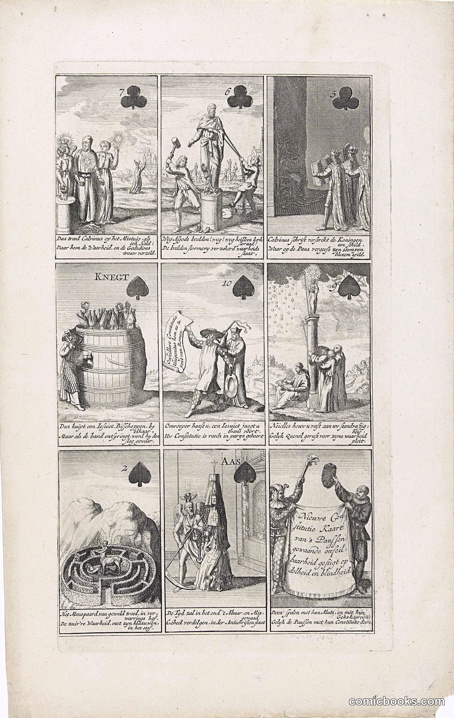 Nine Cards with Satirical Prints on Papal Infallibility
