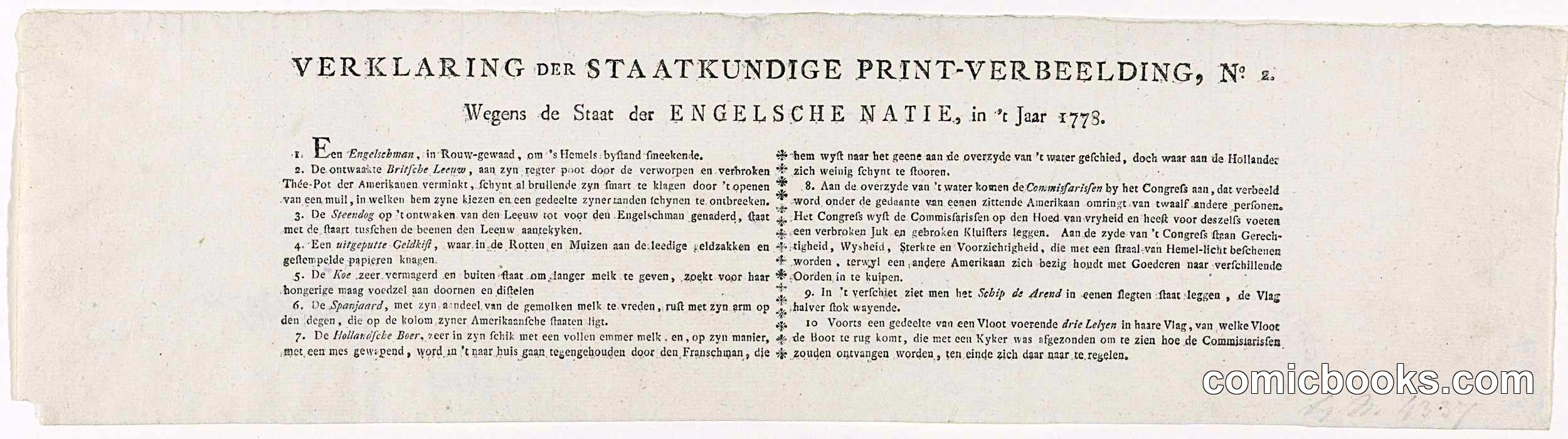 Declaration on the Second Satirical Print of English Losses in the Struggle with America