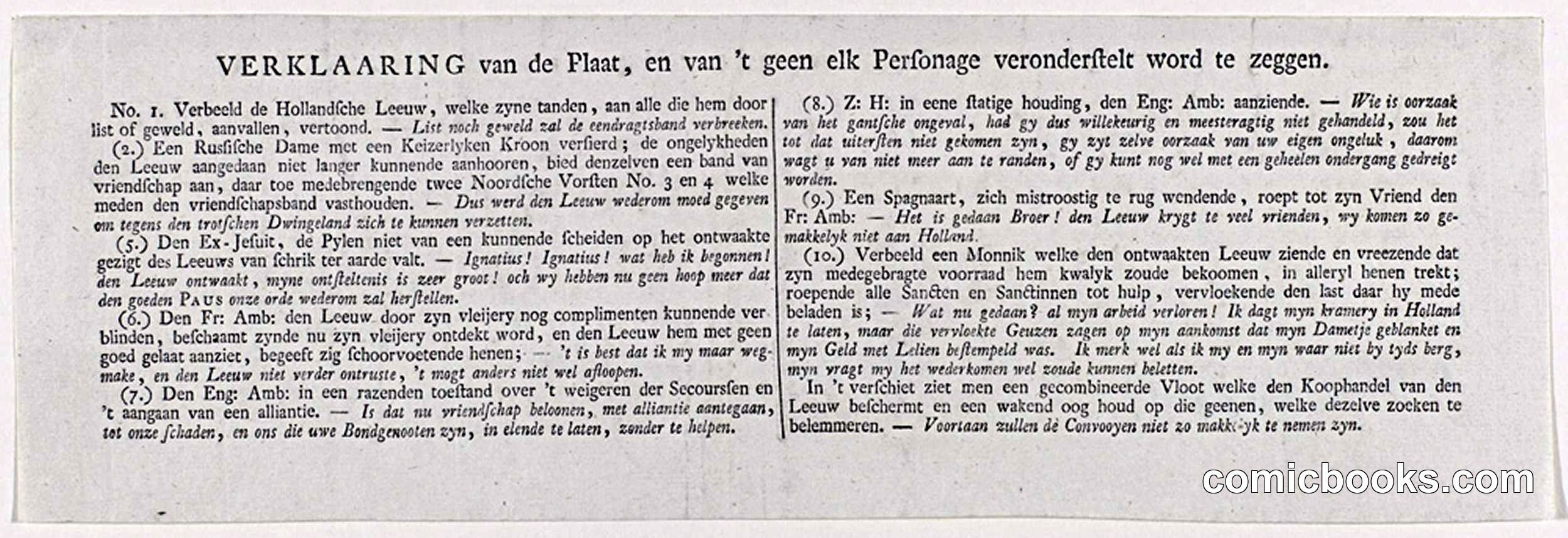 Verklaring van de spotprent: de Nederlandse Leeuw ontwaakt
