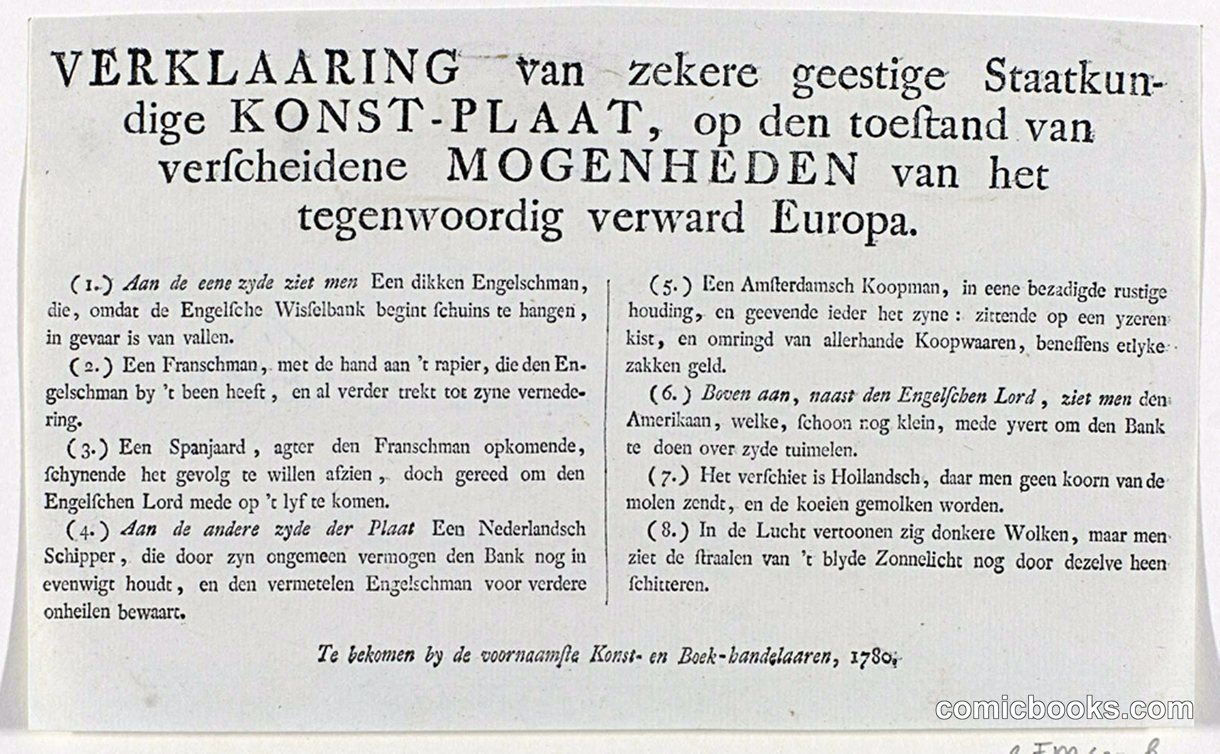 Explanation of a Satirical Print on Britain's Precarious Economic Position