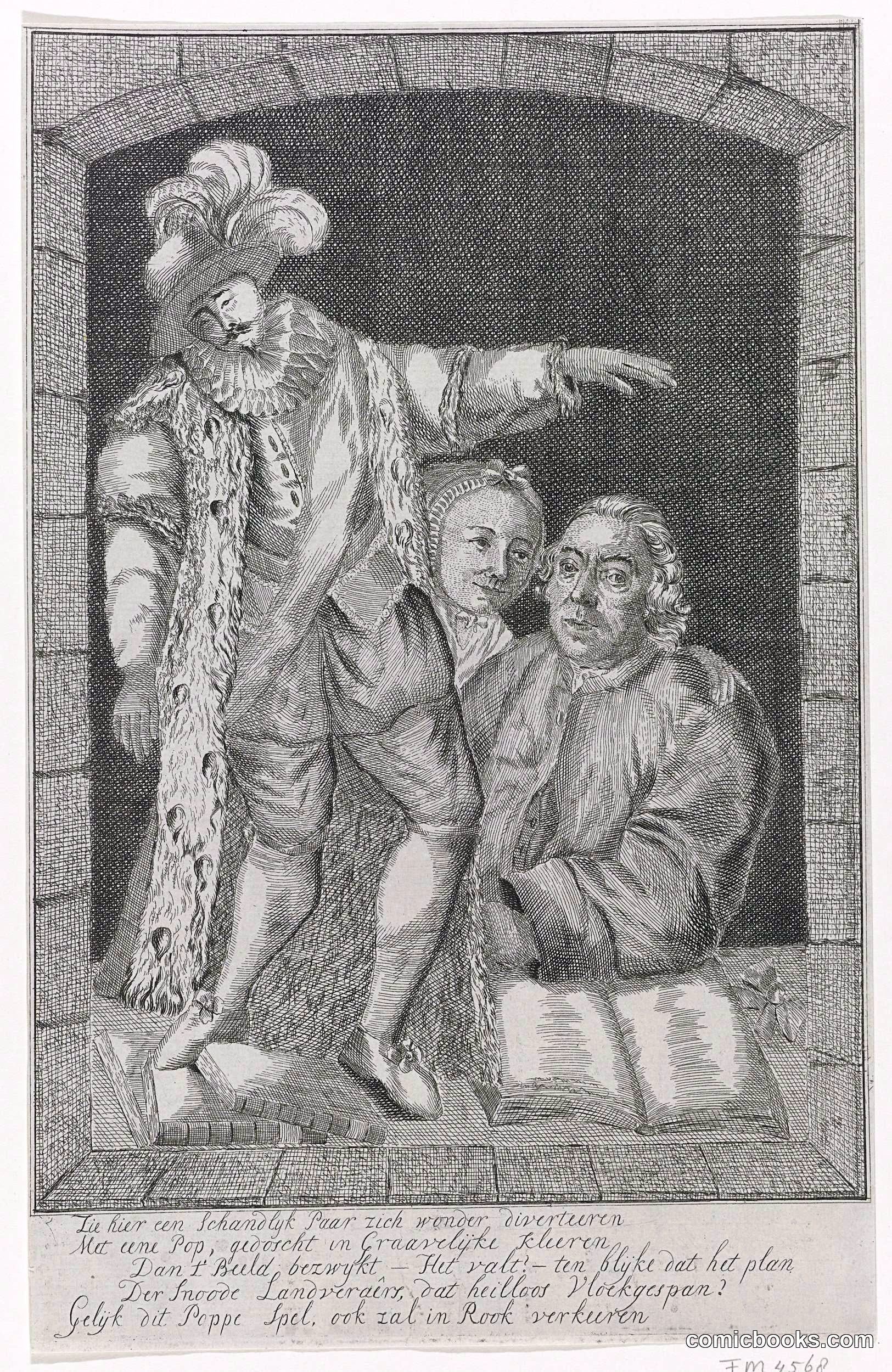 Spotprent op Johannes le Francq van Berkhey als de Poppeman (Political Satire on Johannes le Francq van Berkhey as the Puppet Man)