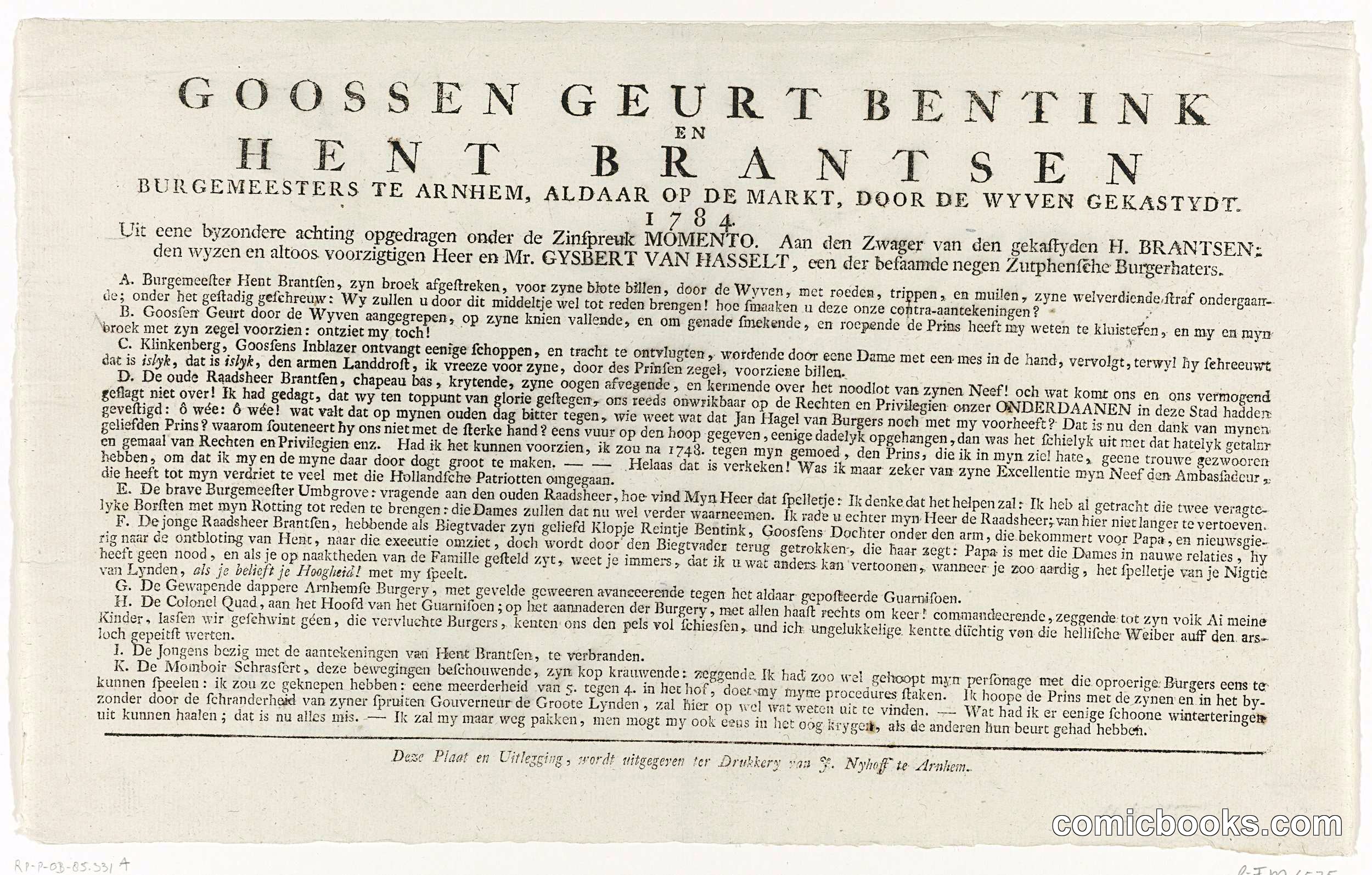 Explanation of the Satirical Print of the Chastisement of the Arnhem Burgomasters Bentinck and Brantsen