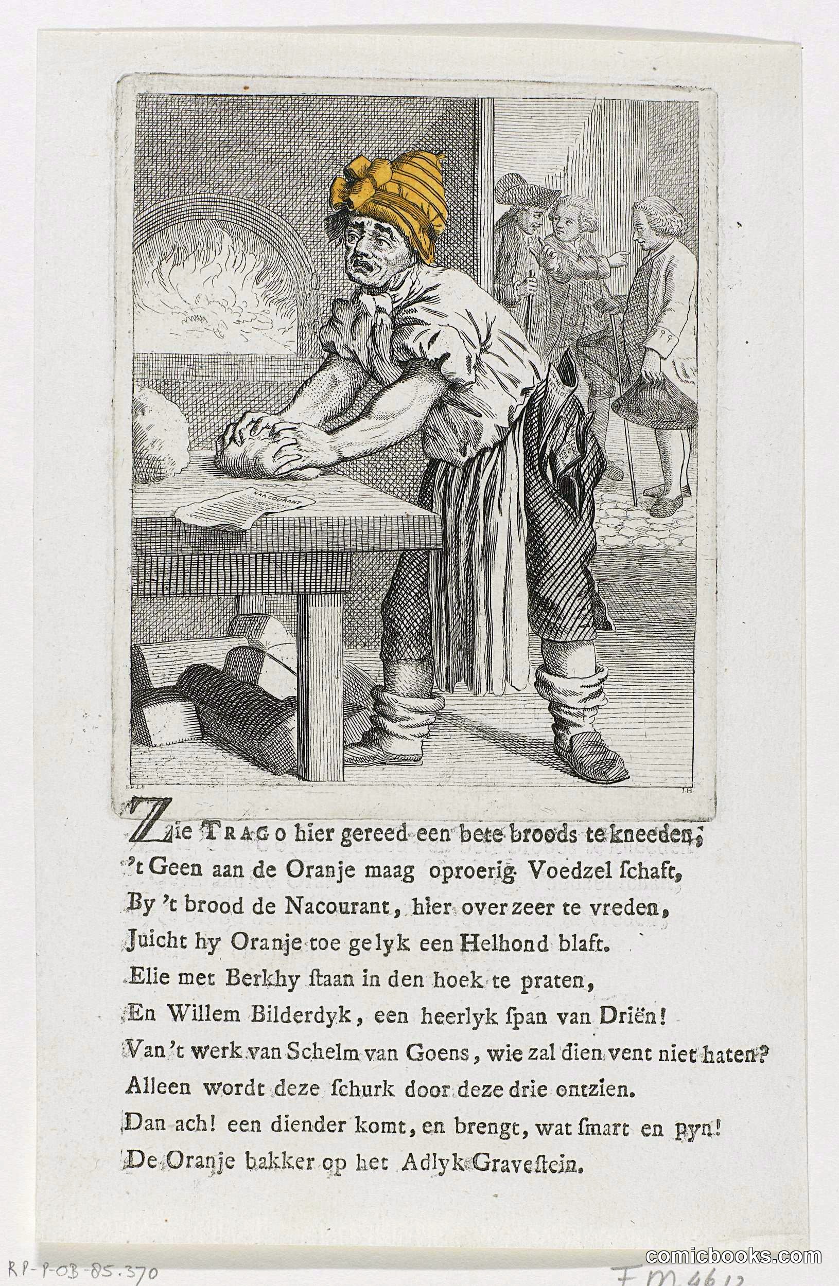 Spotprent op de Leidse bakker Adriaan Trago