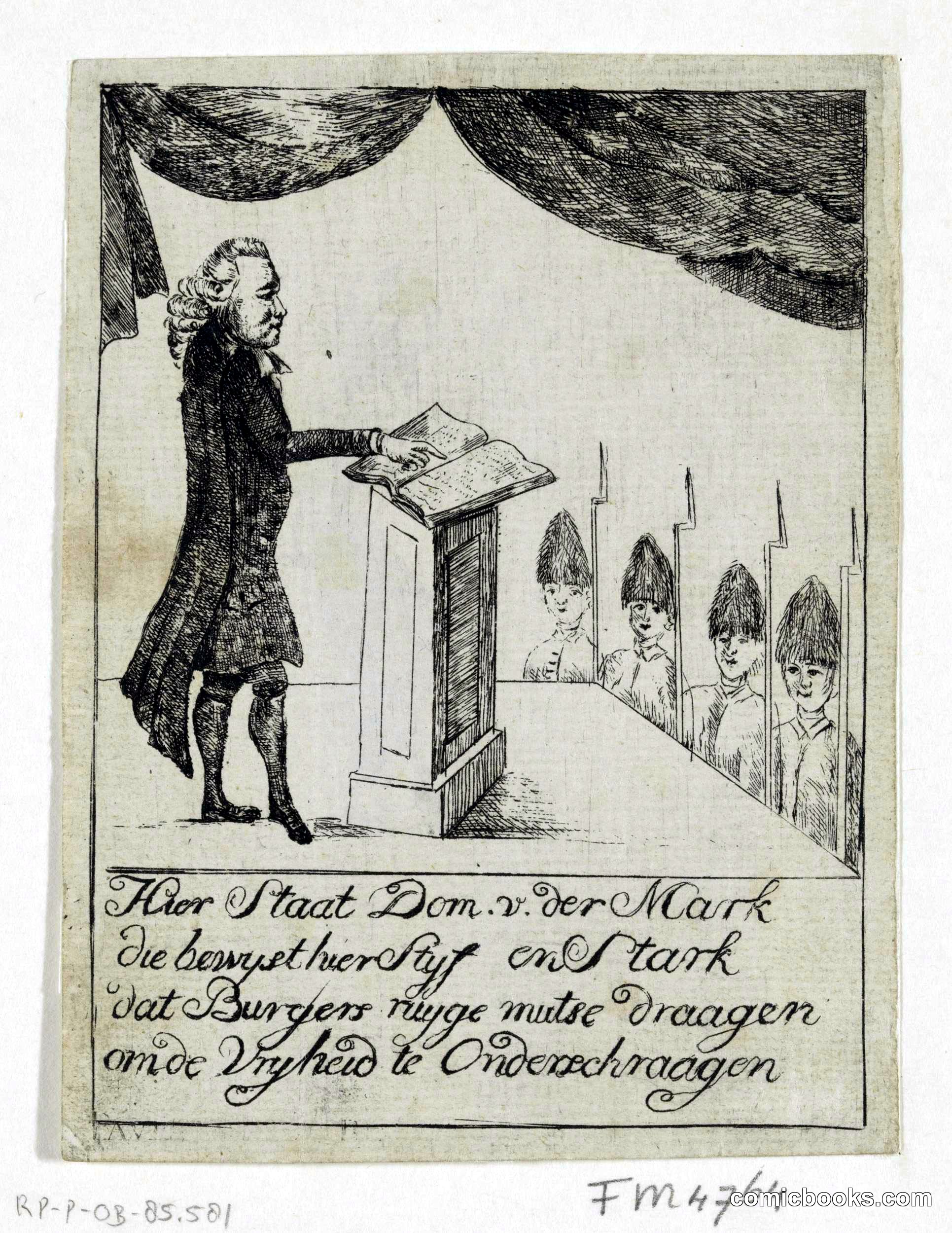 Spotprent op de patriotse professor F.A. van der Marck