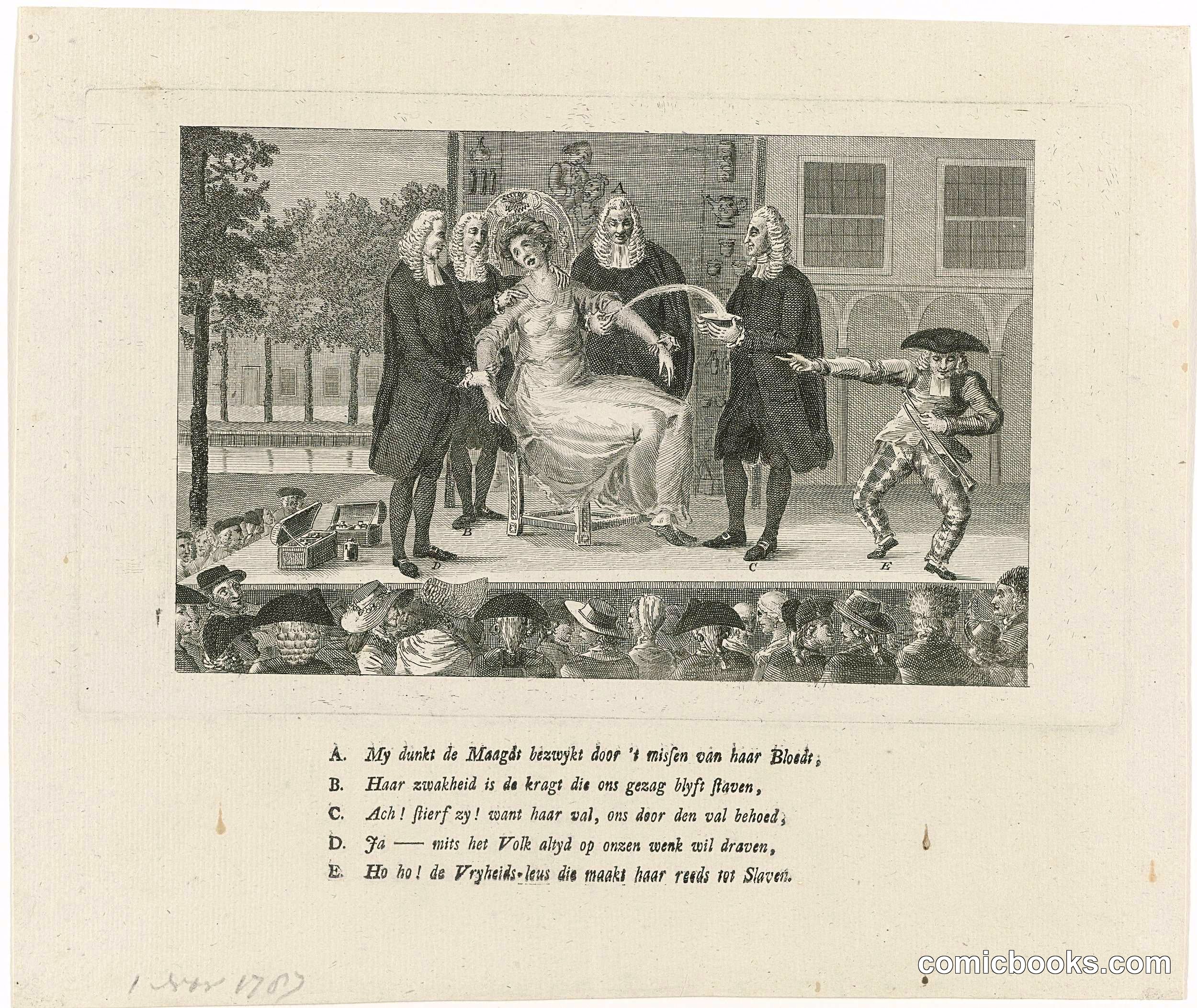 Political Satire on Patriot Quacks Bloodletting the Dutch Maiden