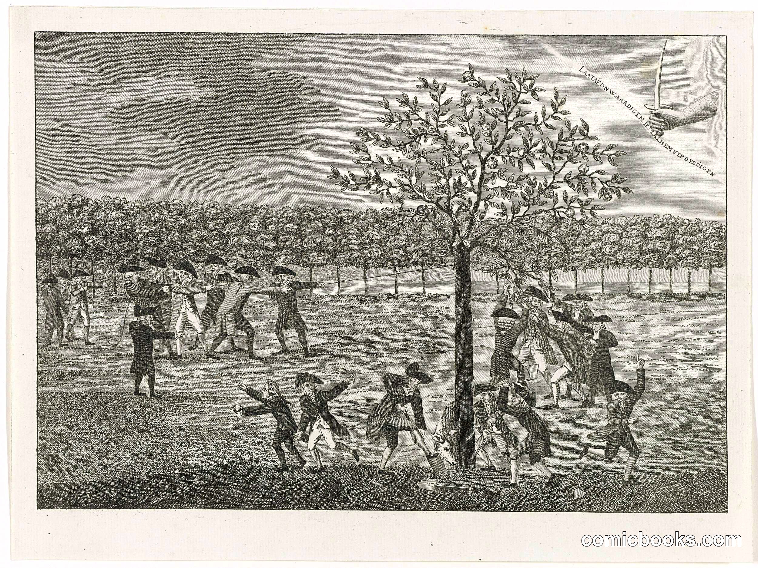 Political Print on Attempts to Fell the Orange Tree