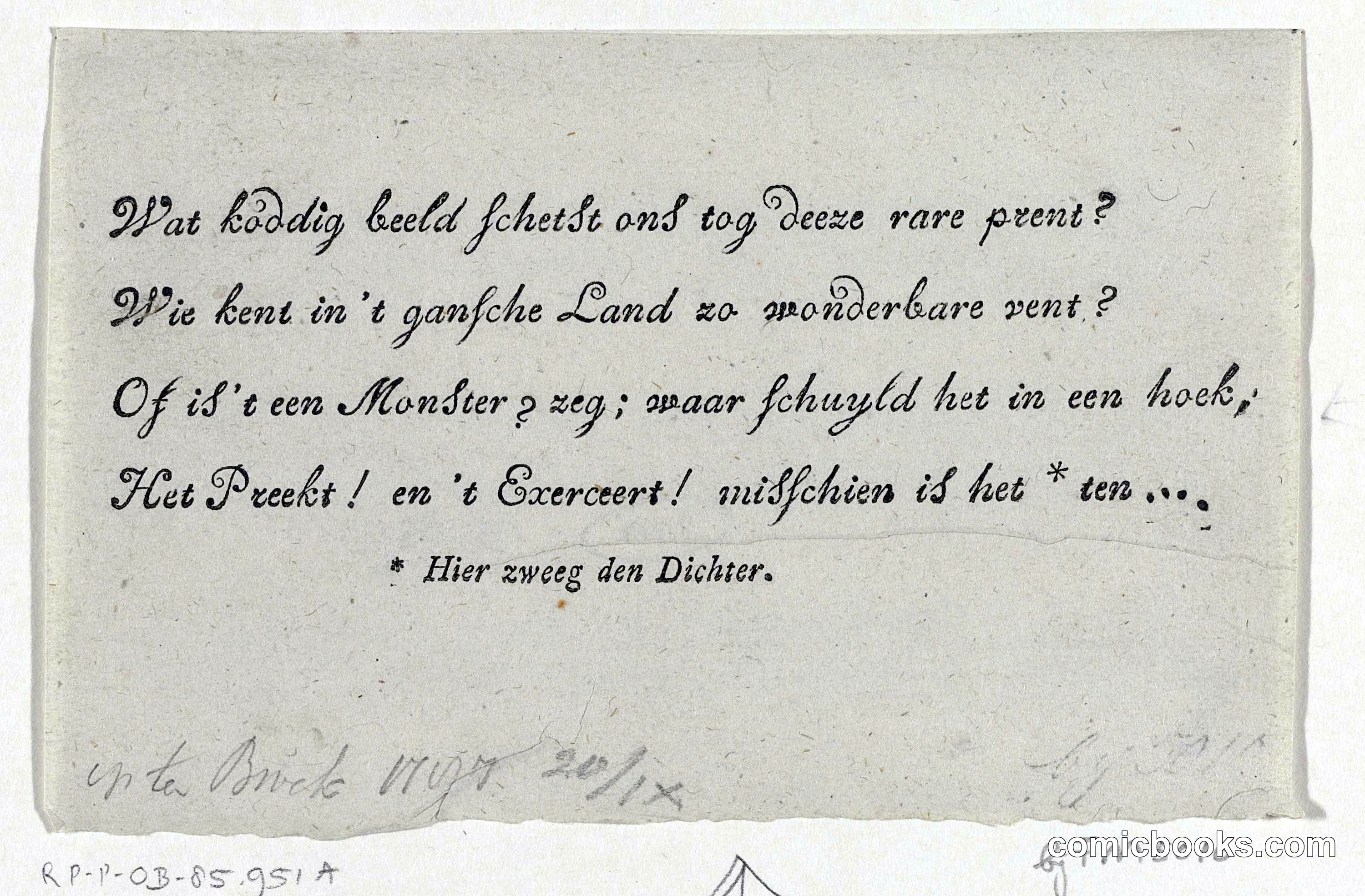 Text Sheet for a Political Satire on Johan Jacob le Sage ten Broek