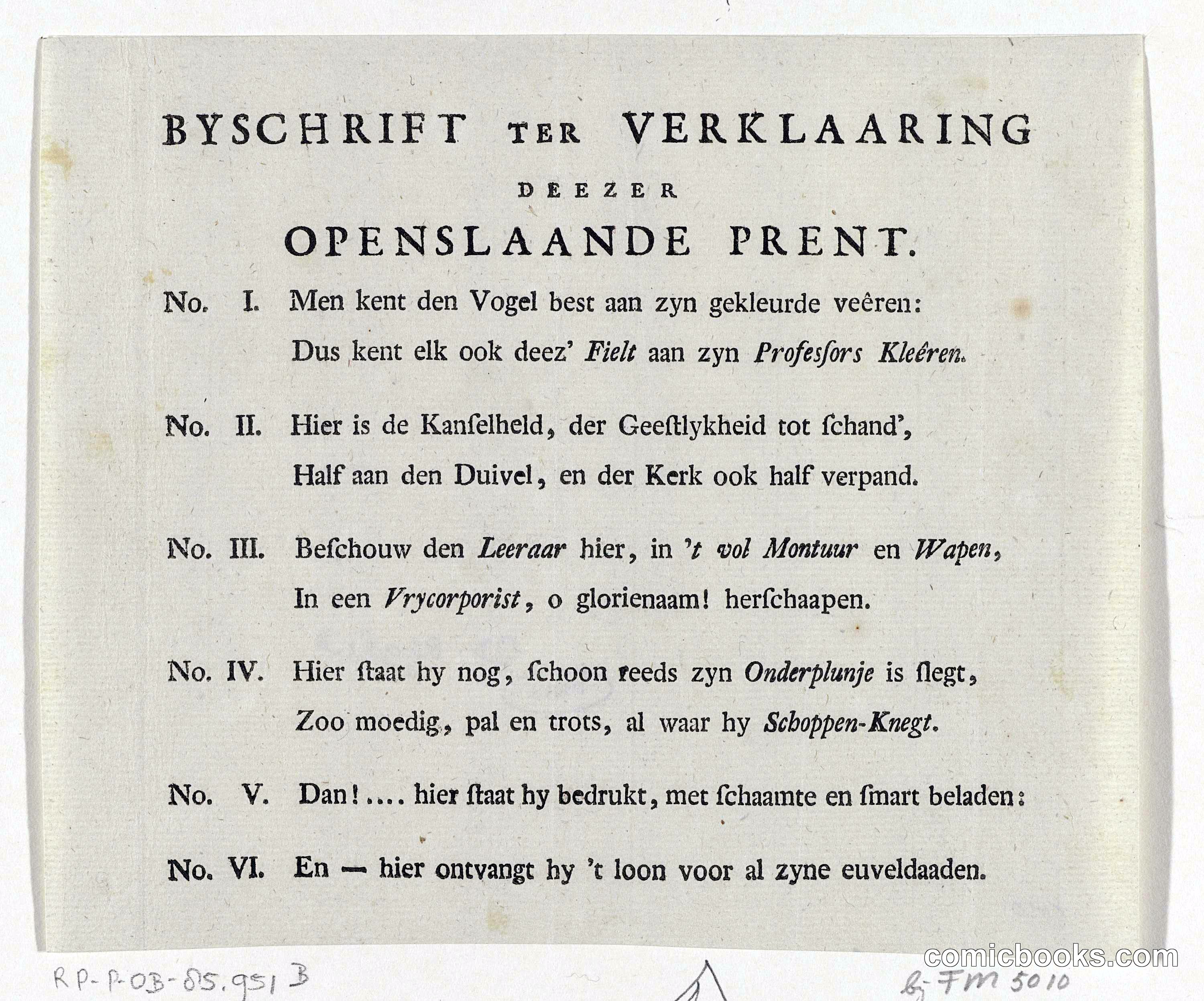 Byschrift ter Verklaaring dezer Openslande Prent (Explanatory Text for an Open Print)
