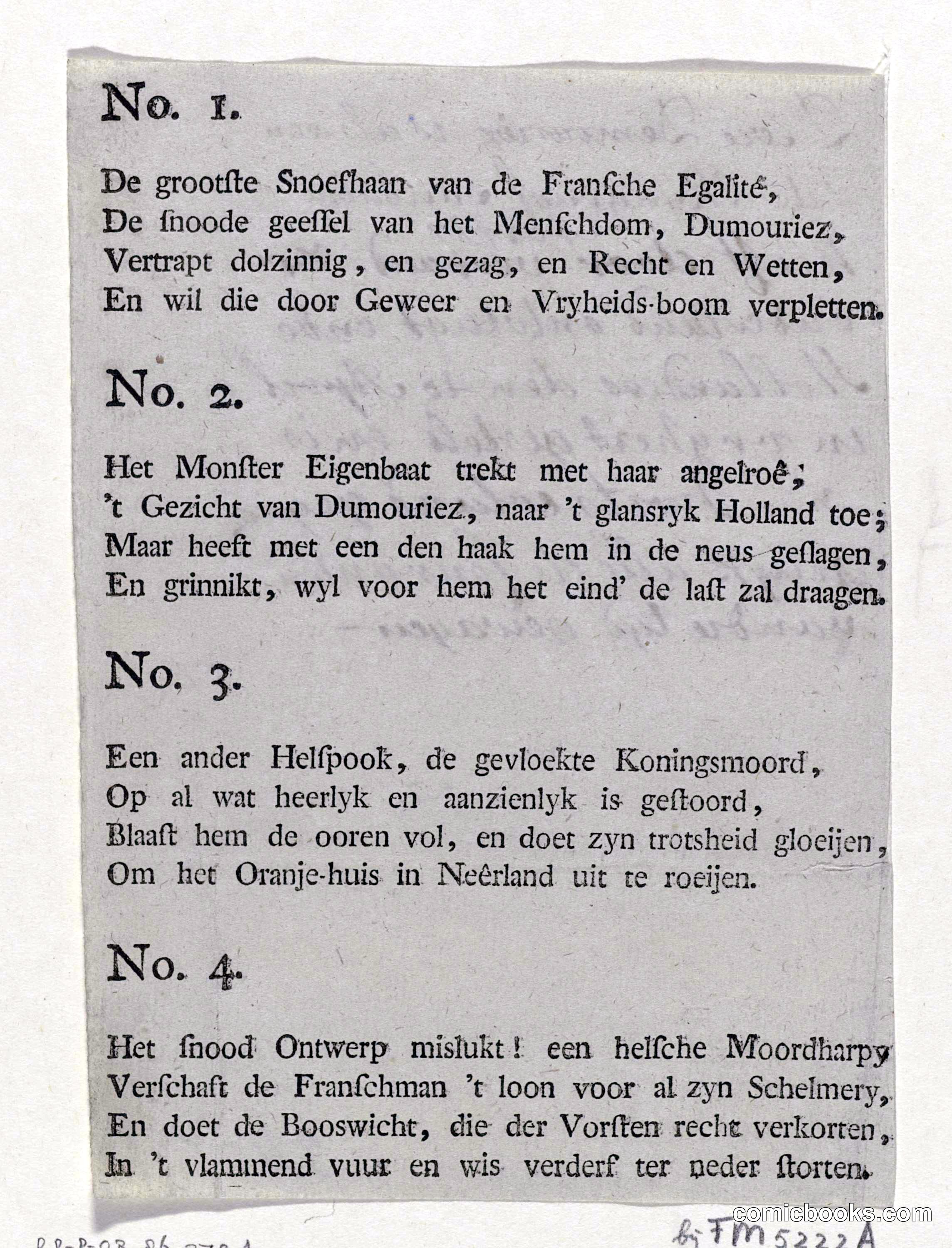 Text Sheet for a Political Satire on Dumouriez