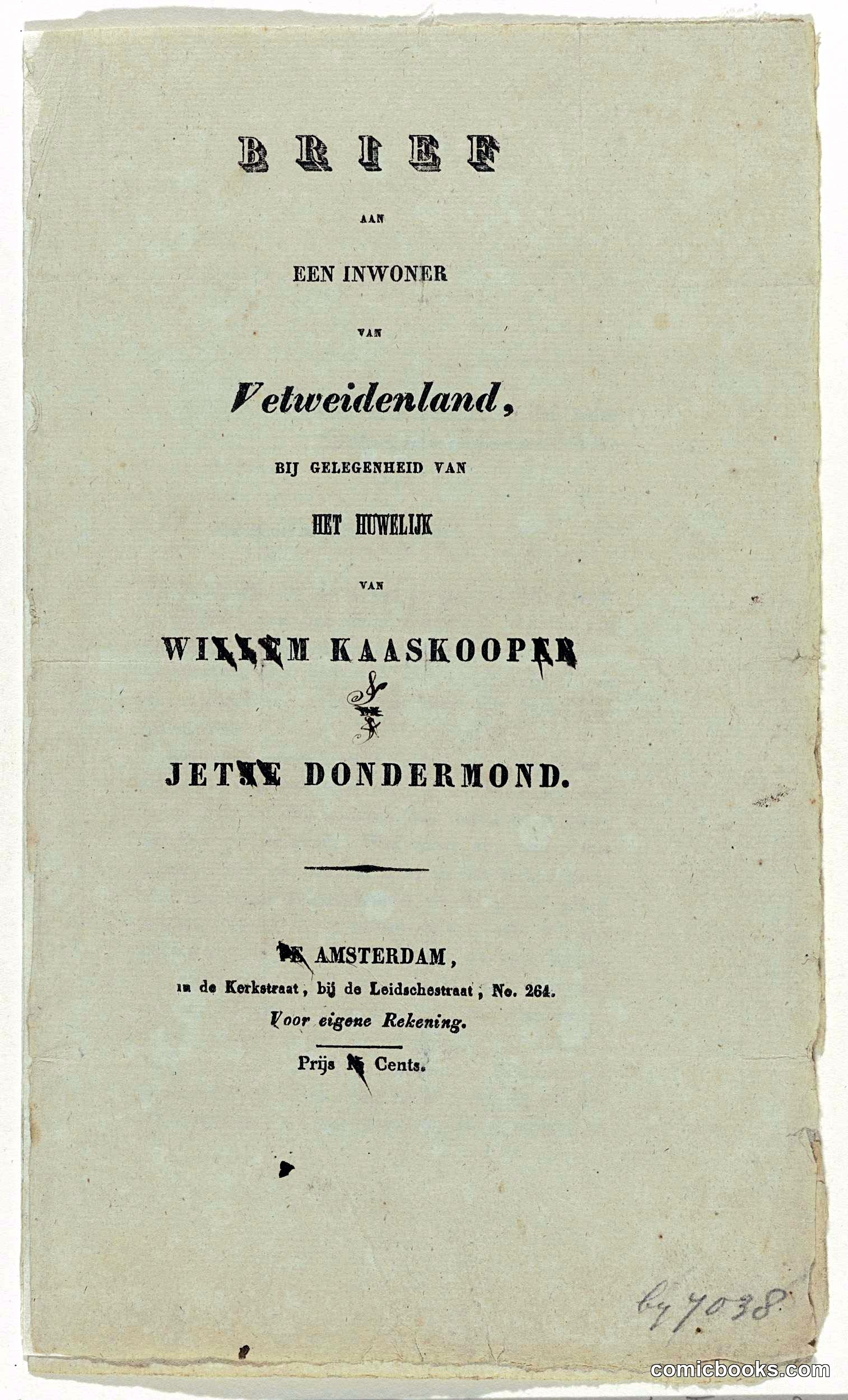 Brief to an Inhabitant of Exile Land: On the Marriage of His Majesty Willem Kaaskooper