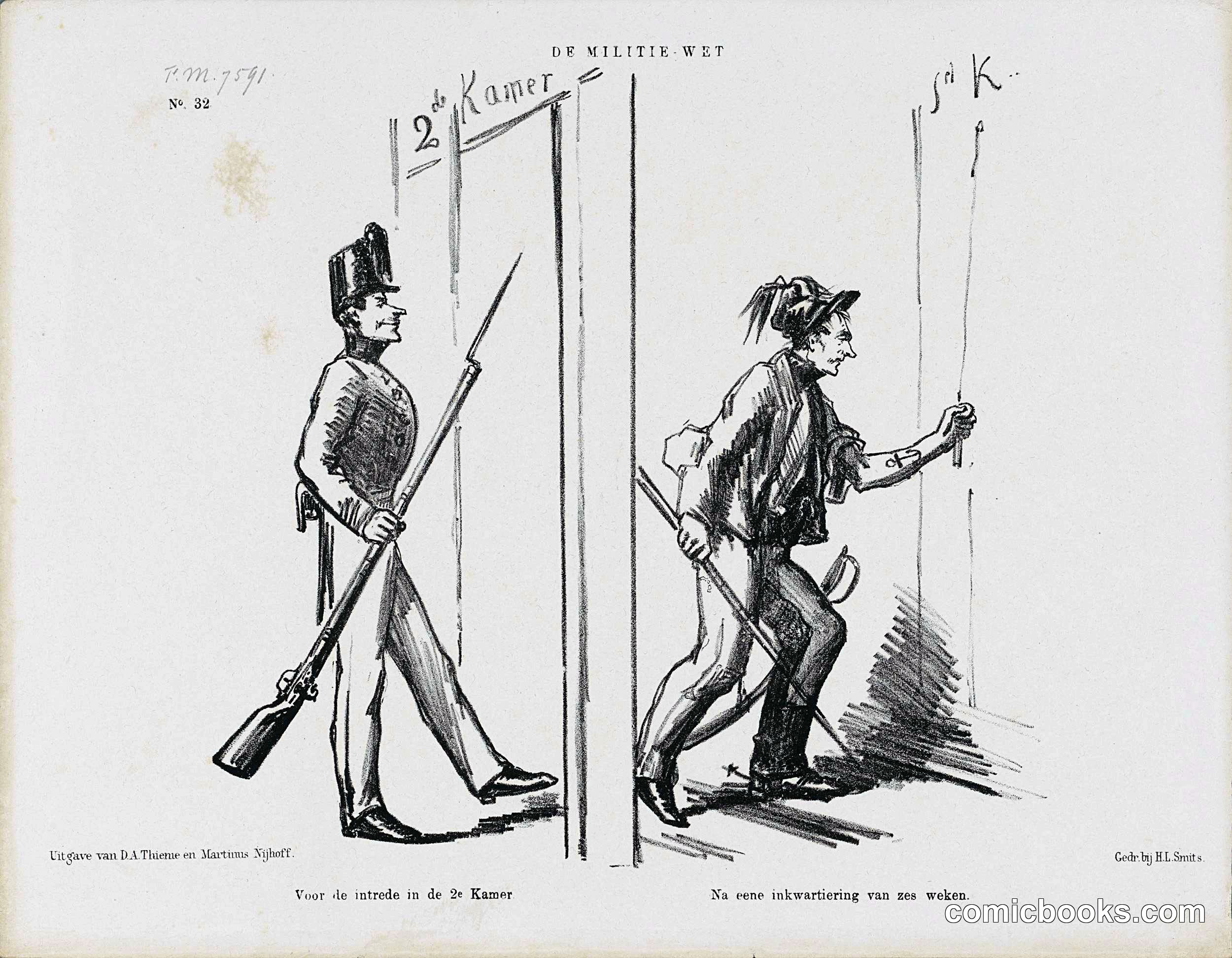 Spotprent op de militiewet (Satire on the Militia Law)