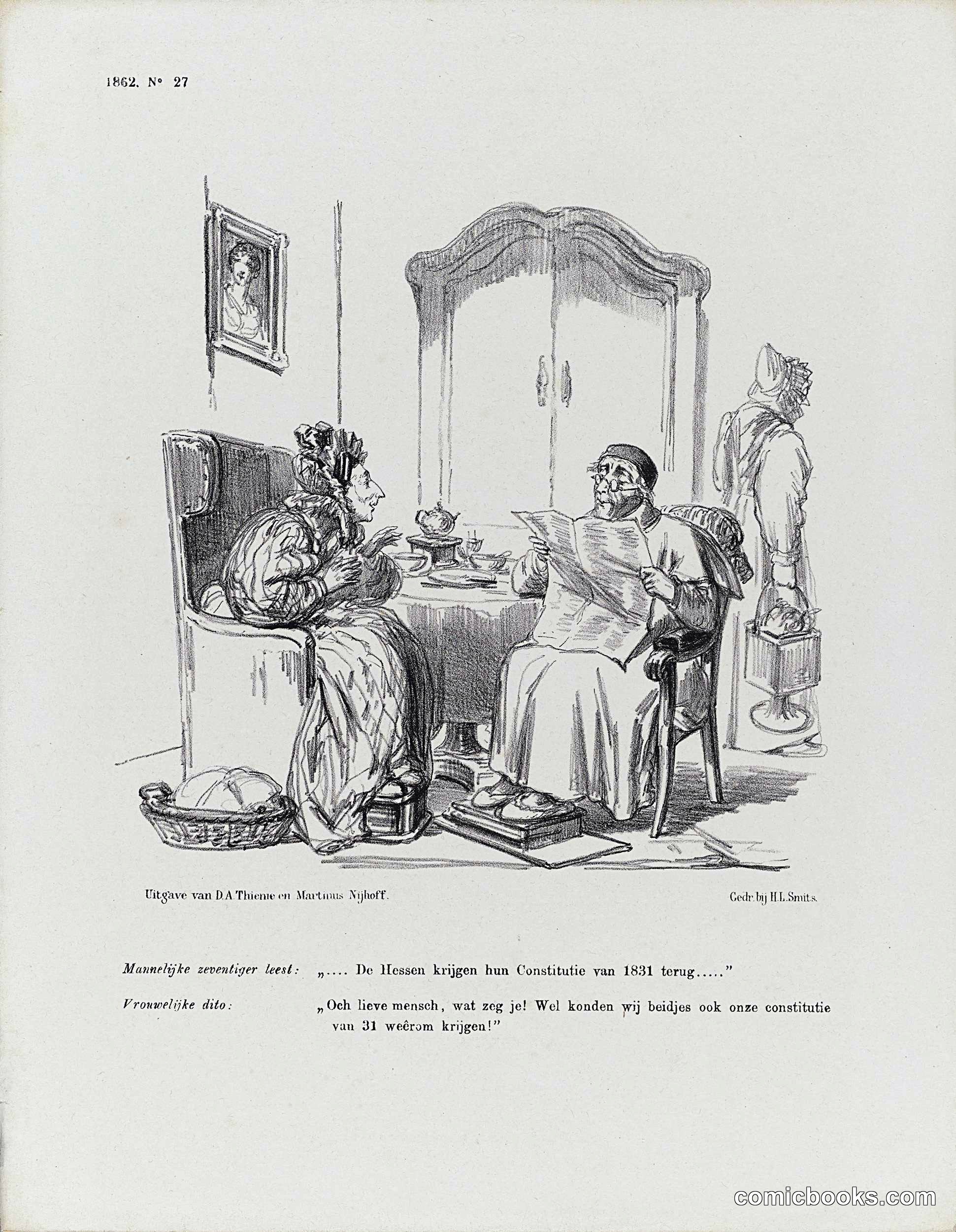 Spotprent met een ouder echtpaar (Political Cartoon with an Elderly Couple)