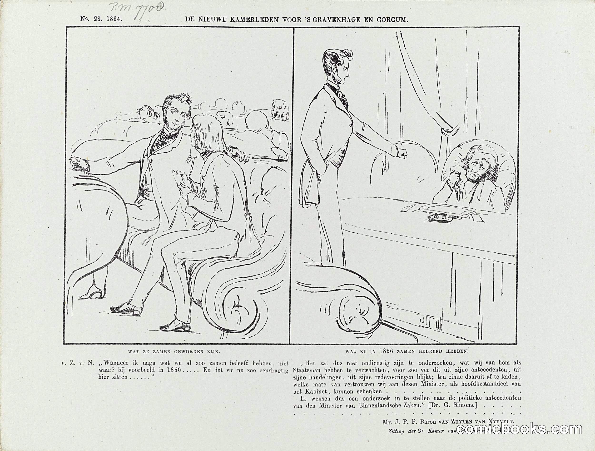 Dutch Political Cartoon: New Parliament Members, 1864