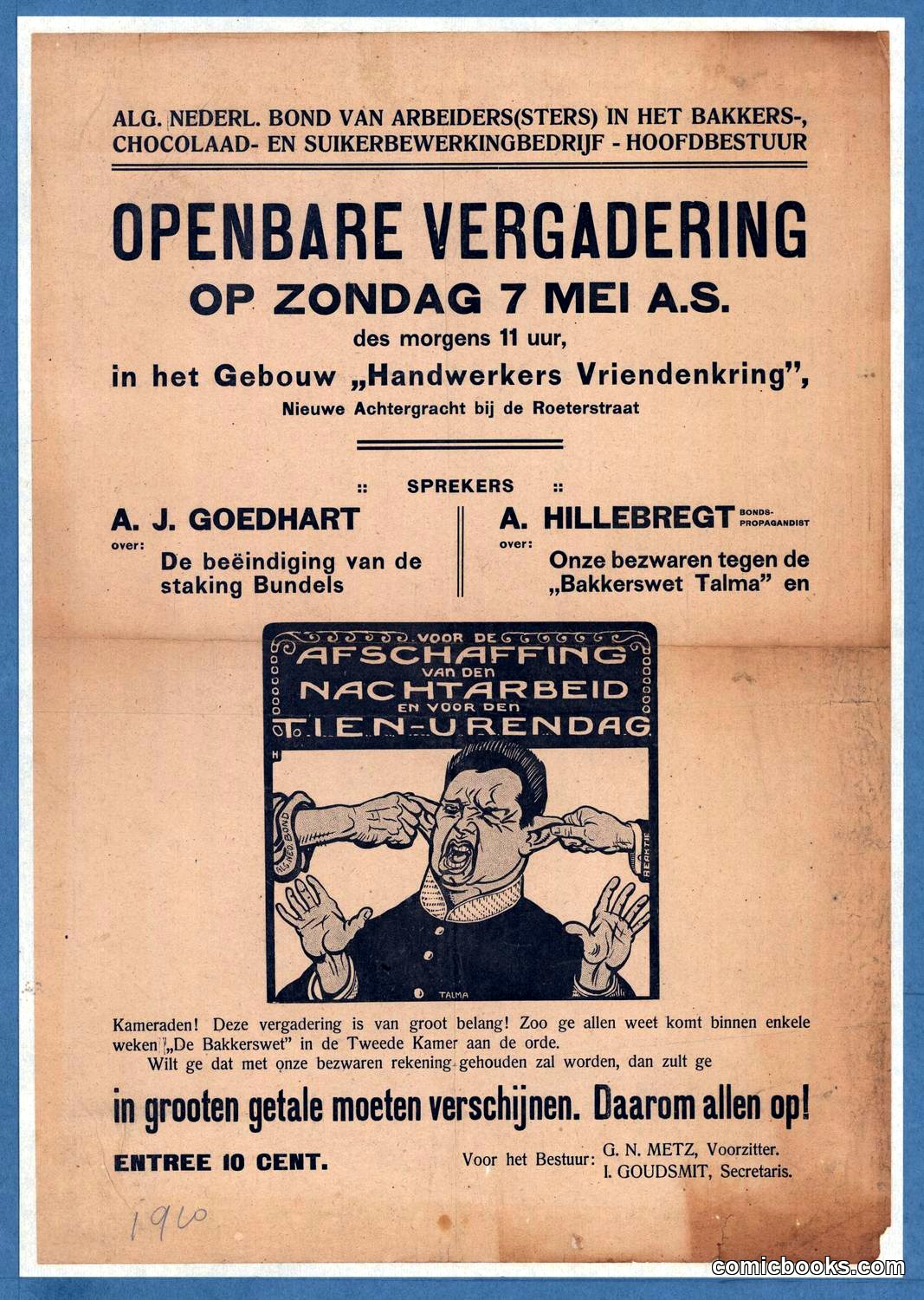 Public Meeting Announcement with Labor Caricature