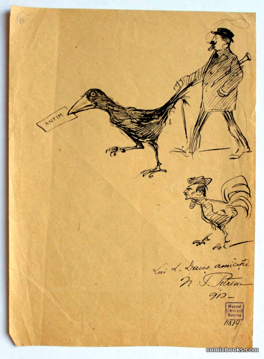 Political Caricature: A Man with Bird and Rooster