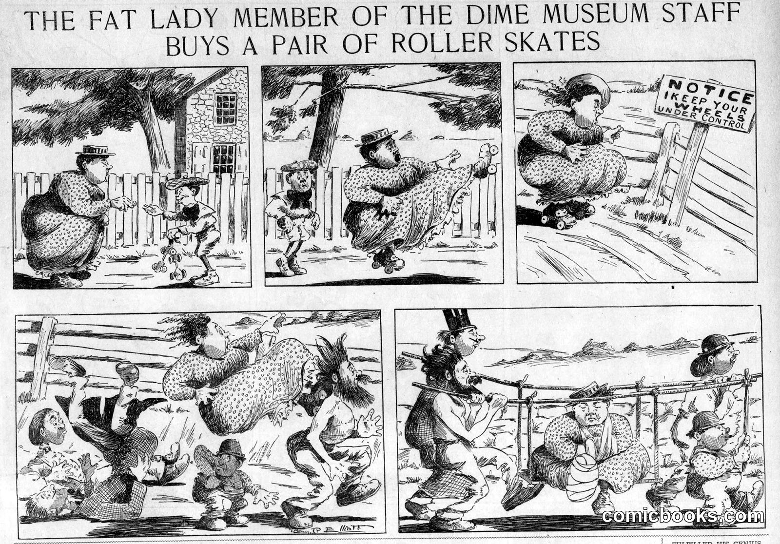 The Fat Lady Member of the Dime Museum Staff Buys a Pair of Roller Skates