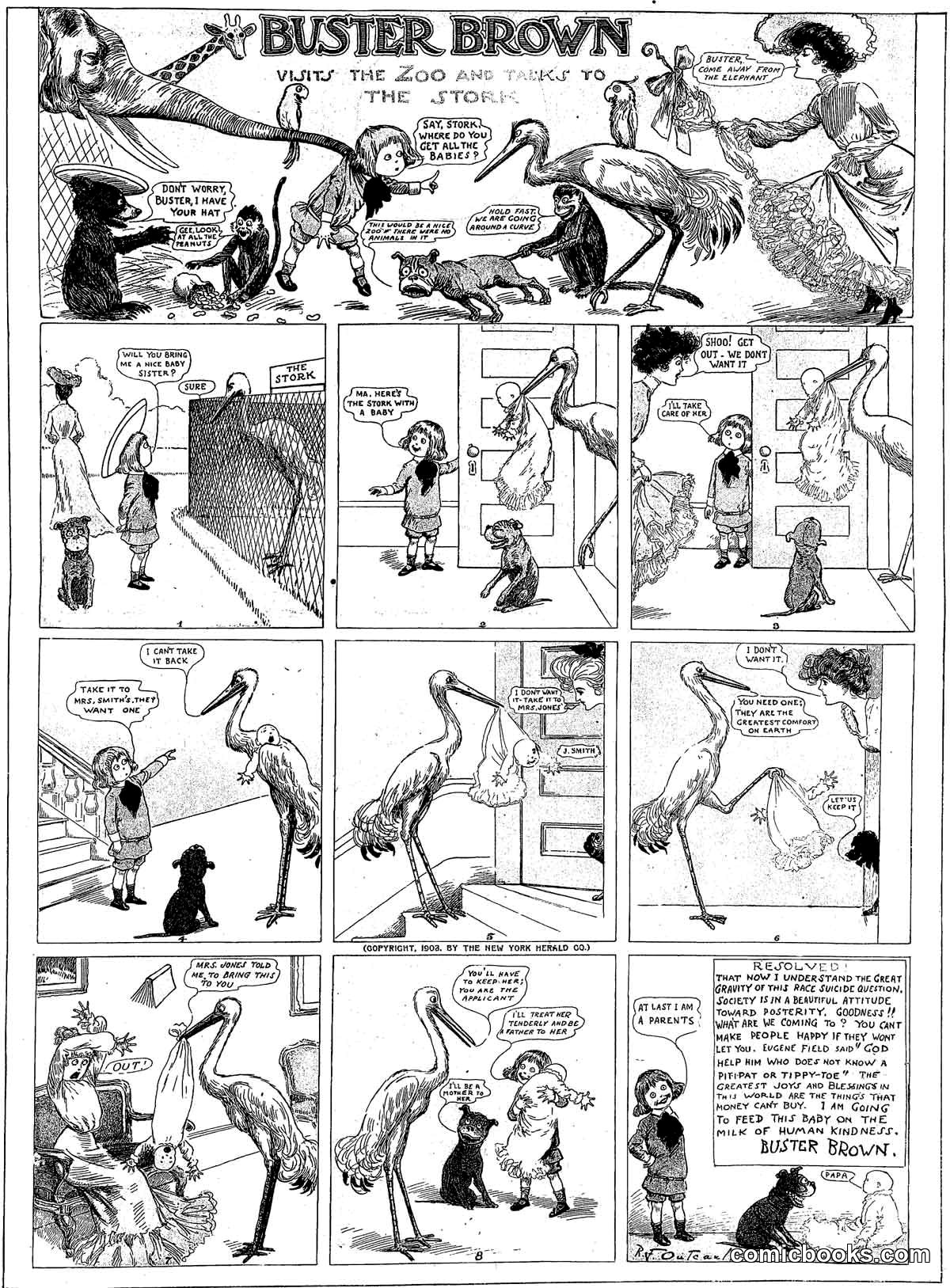 Buster Brown Visits the Zoo and Talks to the Stork