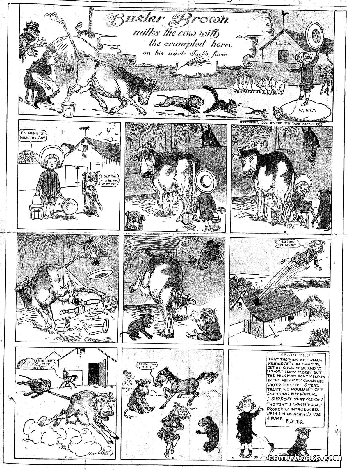 Buster Brown Milks the Cow with the Crumpled Horn
