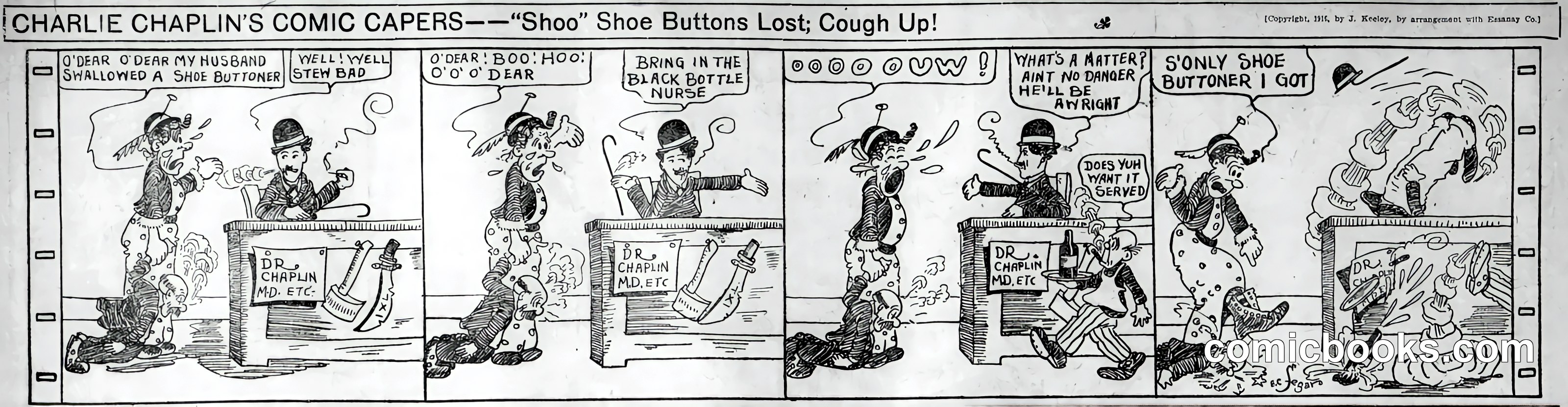 Charlie Chaplin's Comic Capers — 'Shoo' Shoe Buttons Lost; Cough Up!