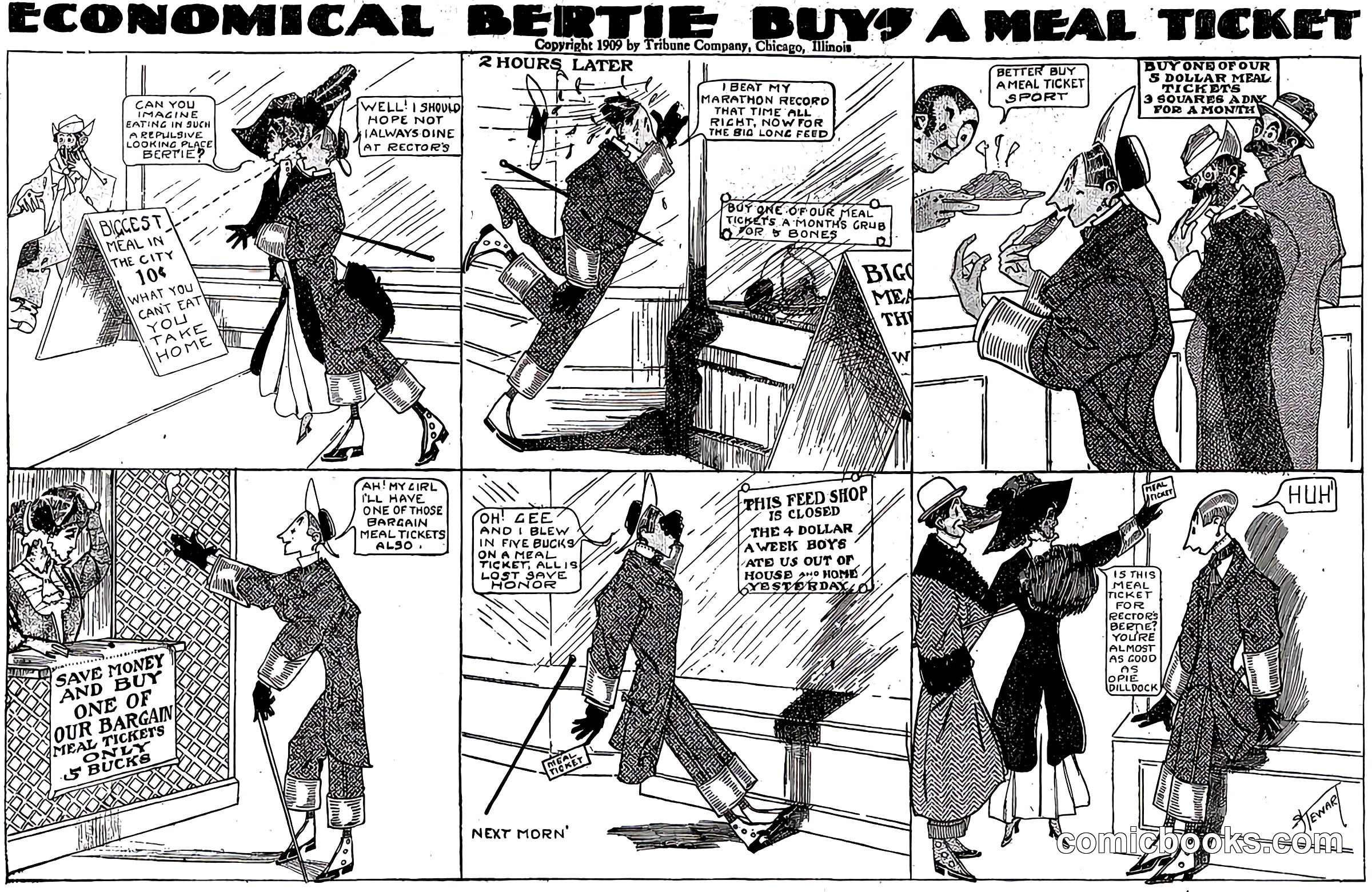 Economical Bertie Buys a Meal Ticket