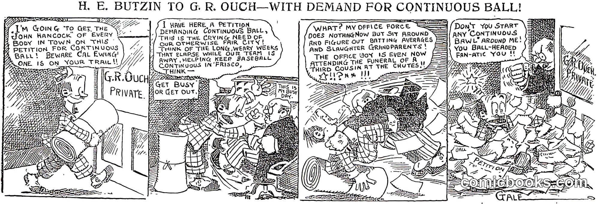 H. E. Butzin, 'H. E. Butzin to G. R. Ouch—With Demand for Continuous Ball!'