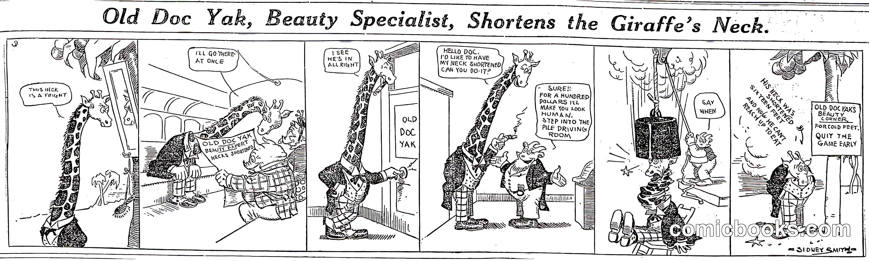 Old Doc Yak, Beauty Specialist, Shortens the Giraffe's Neck