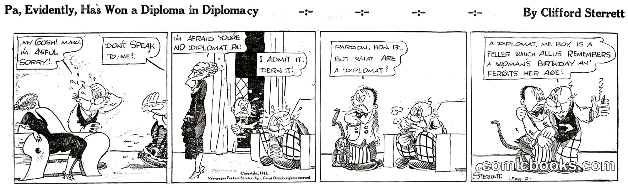 Polly and Her Pals — "Pa, Evidently, Has Won a Diploma in Diplomacy"