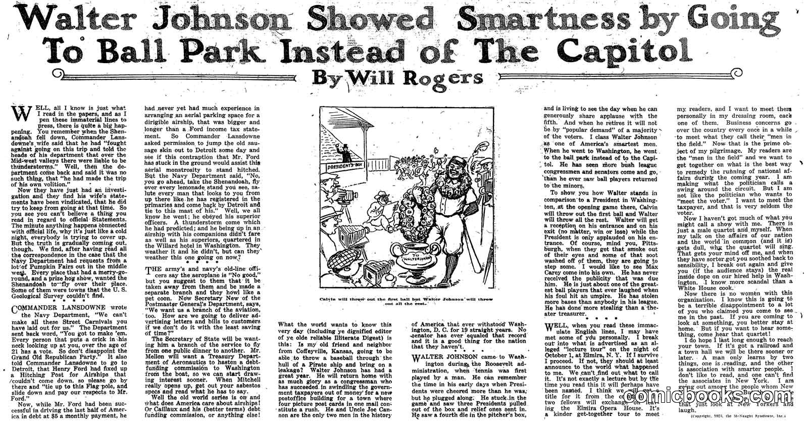 Walter Johnson Showed Smartness by Going To Ball Park Instead of The Capitol