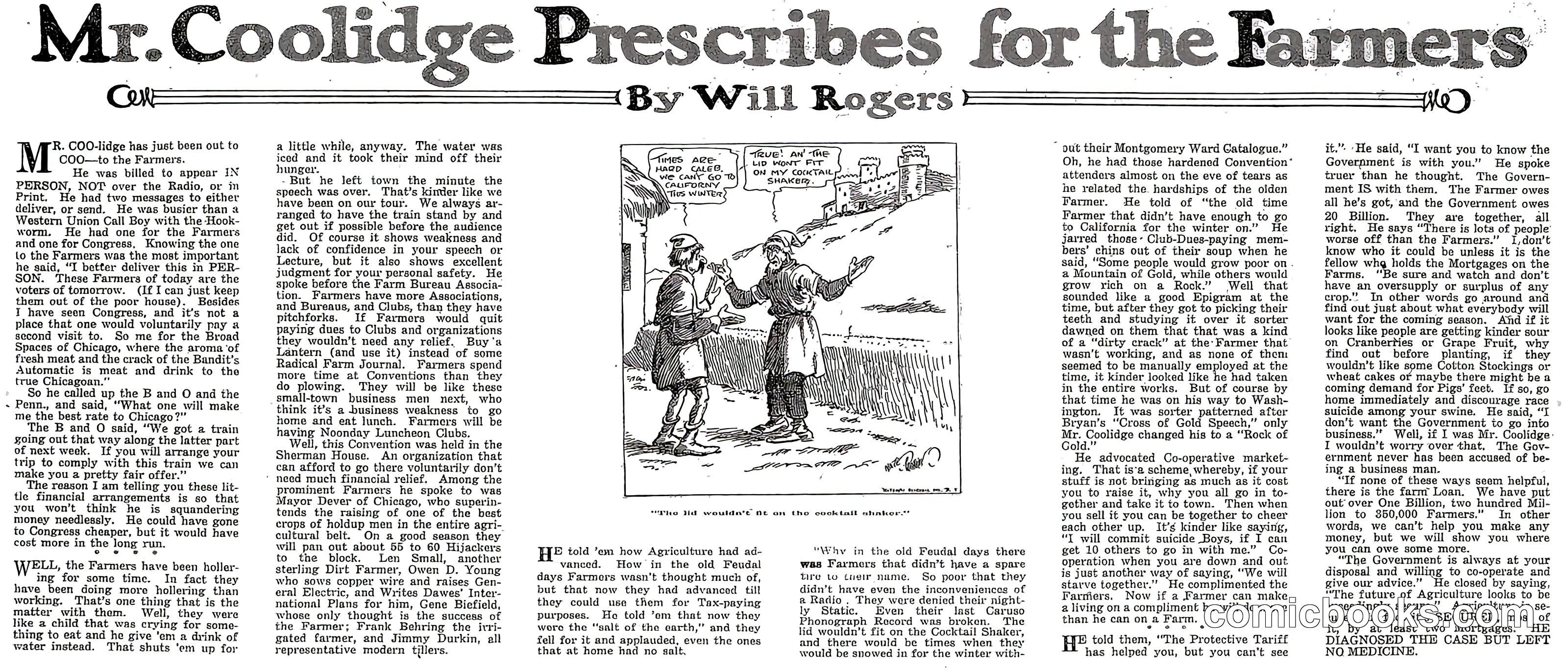 Mr. Coolidge Prescribes for the Farmers