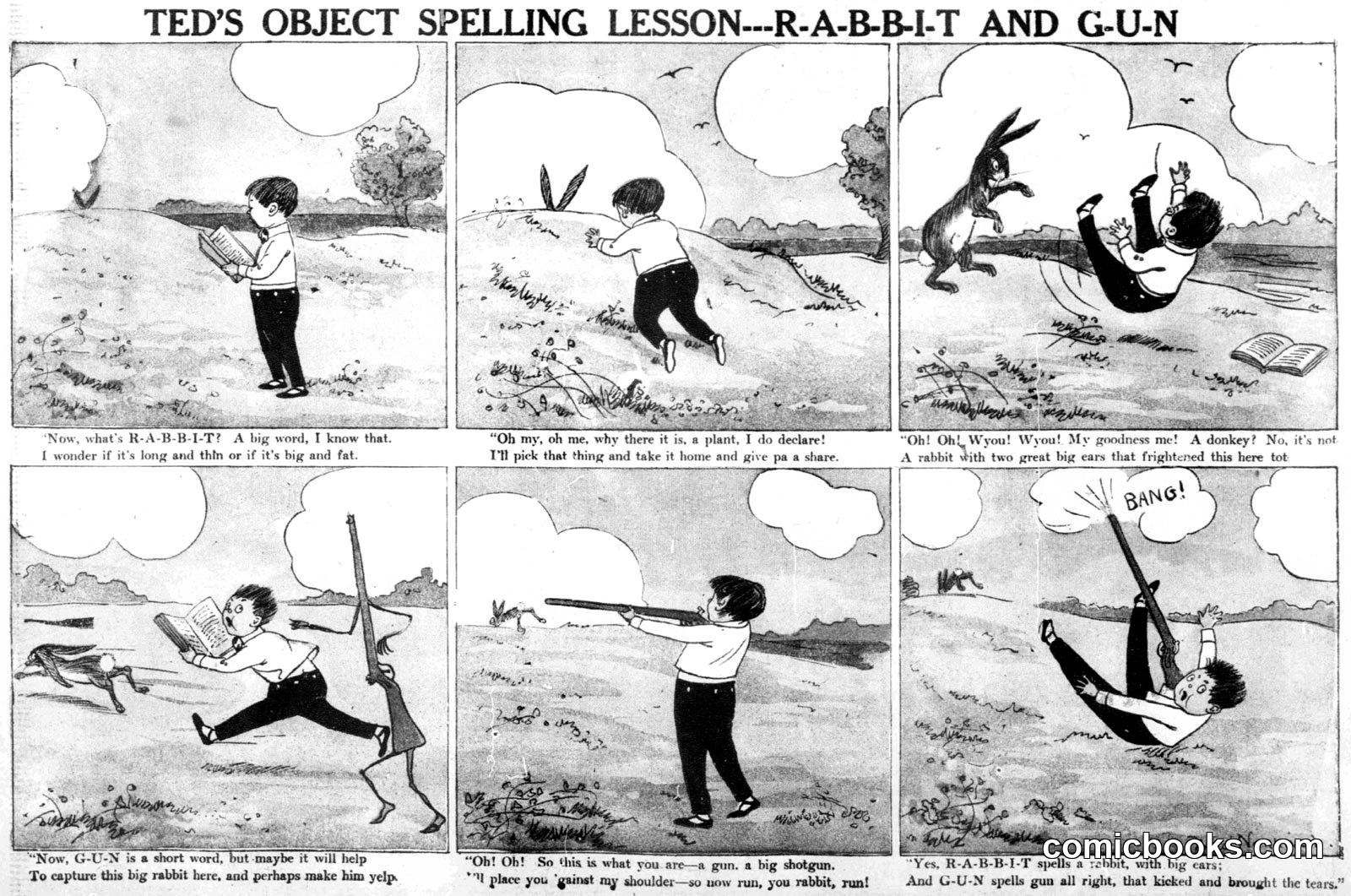 Ted's Object Spelling Lesson—R-A-B-B-I-T and G-U-N