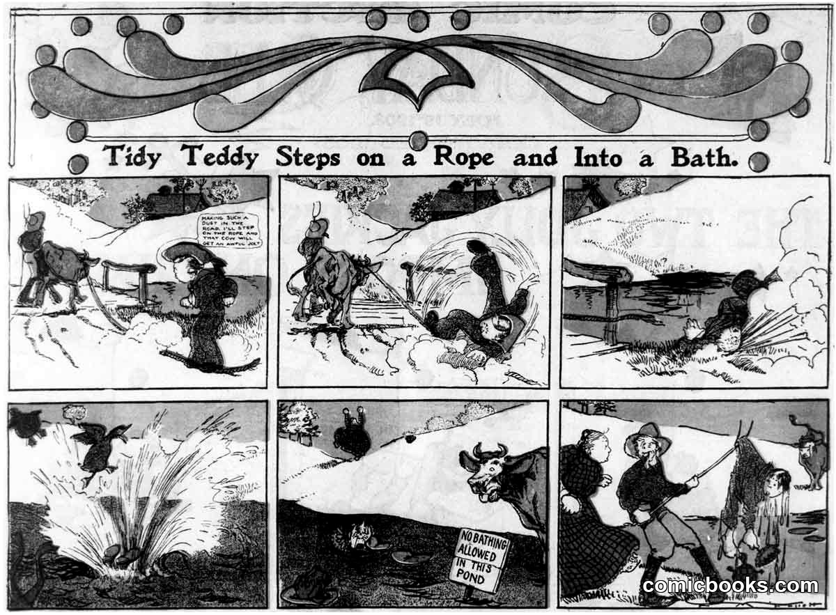 Tidy Teddy Steps on a Rope and Into a Bath