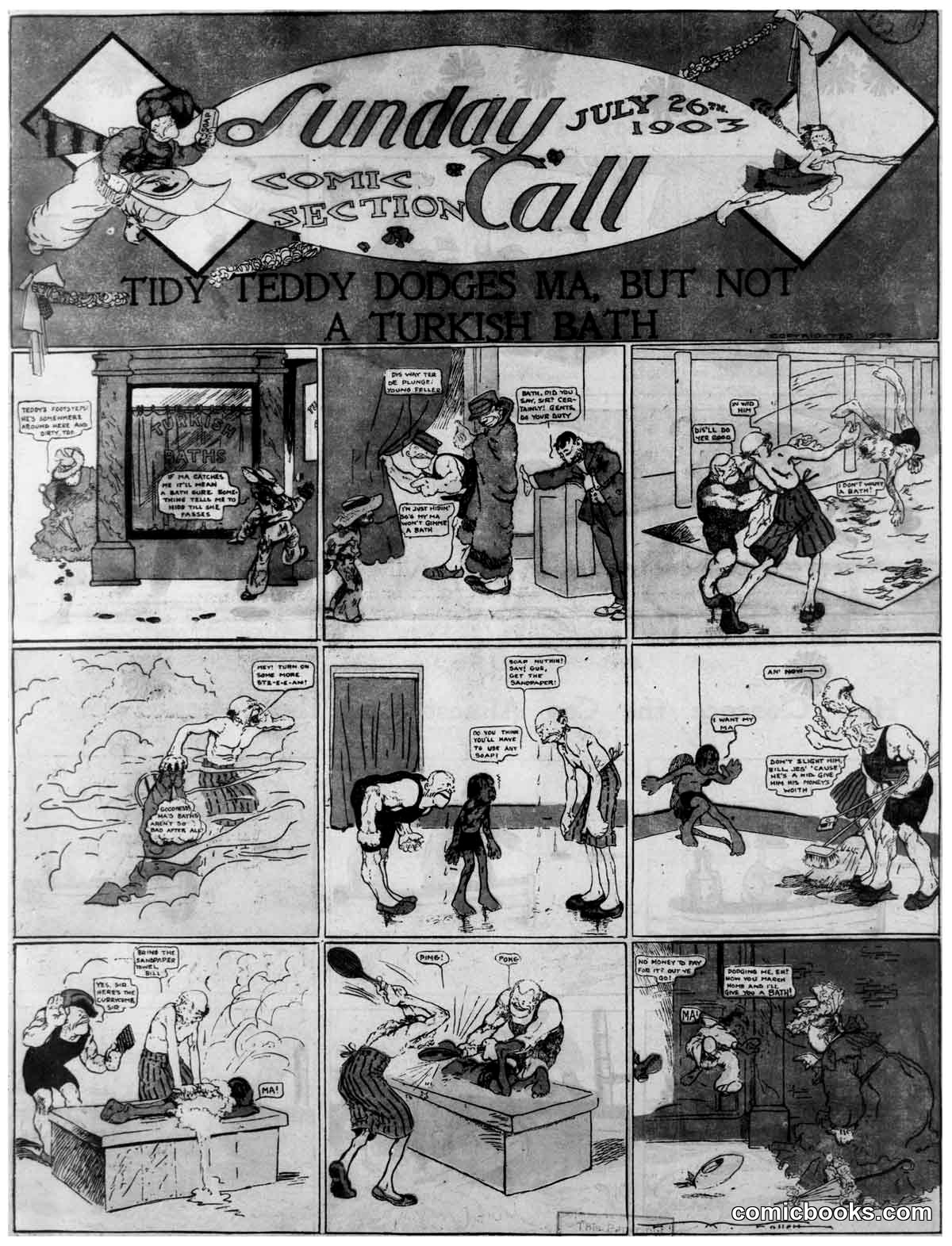 Sunday Comic Section: Tidy Teddy Dodges Ma, But Not a Turkish Bath