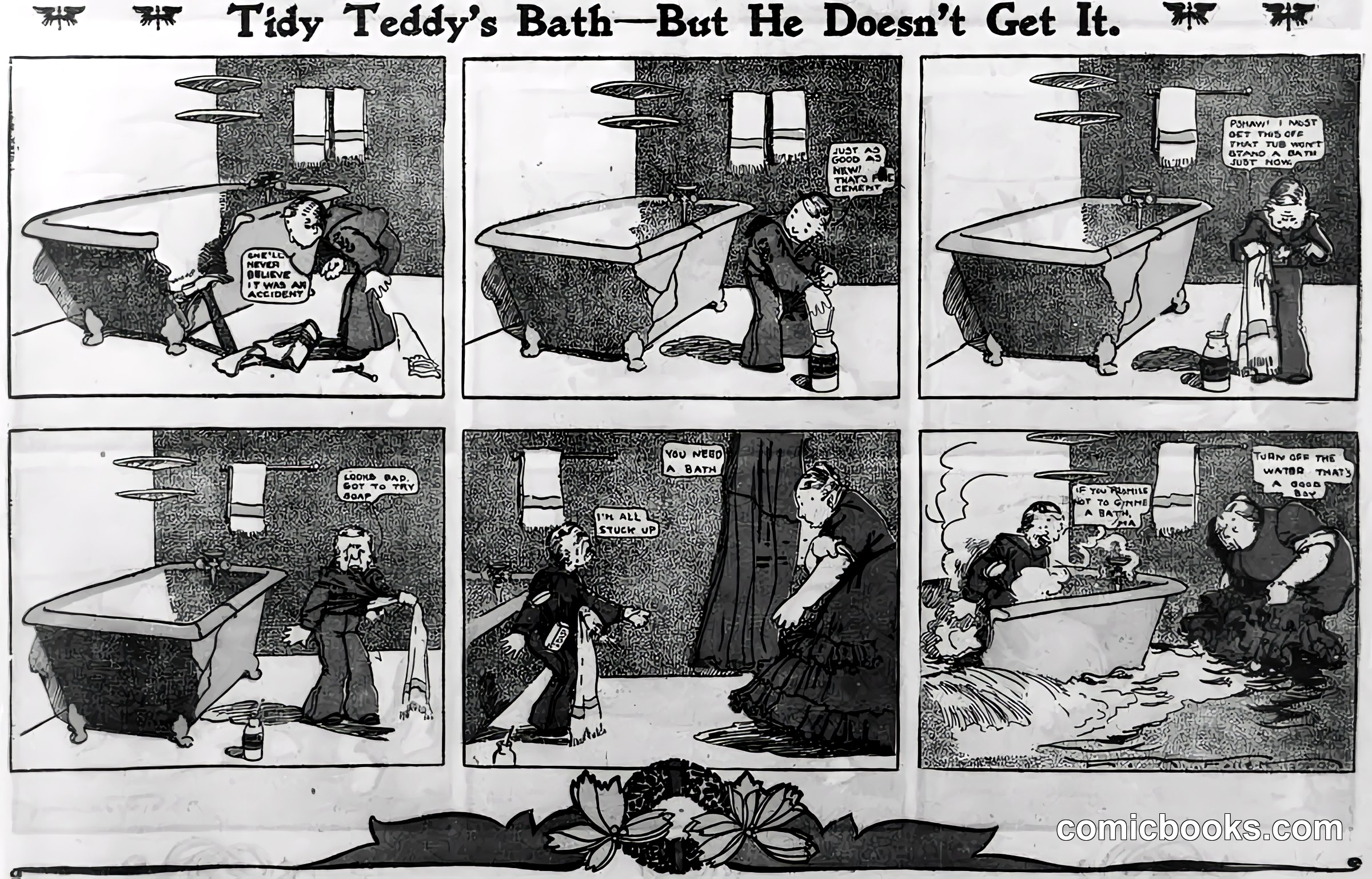 Tidy Teddy's Bath—But He Doesn't Get It