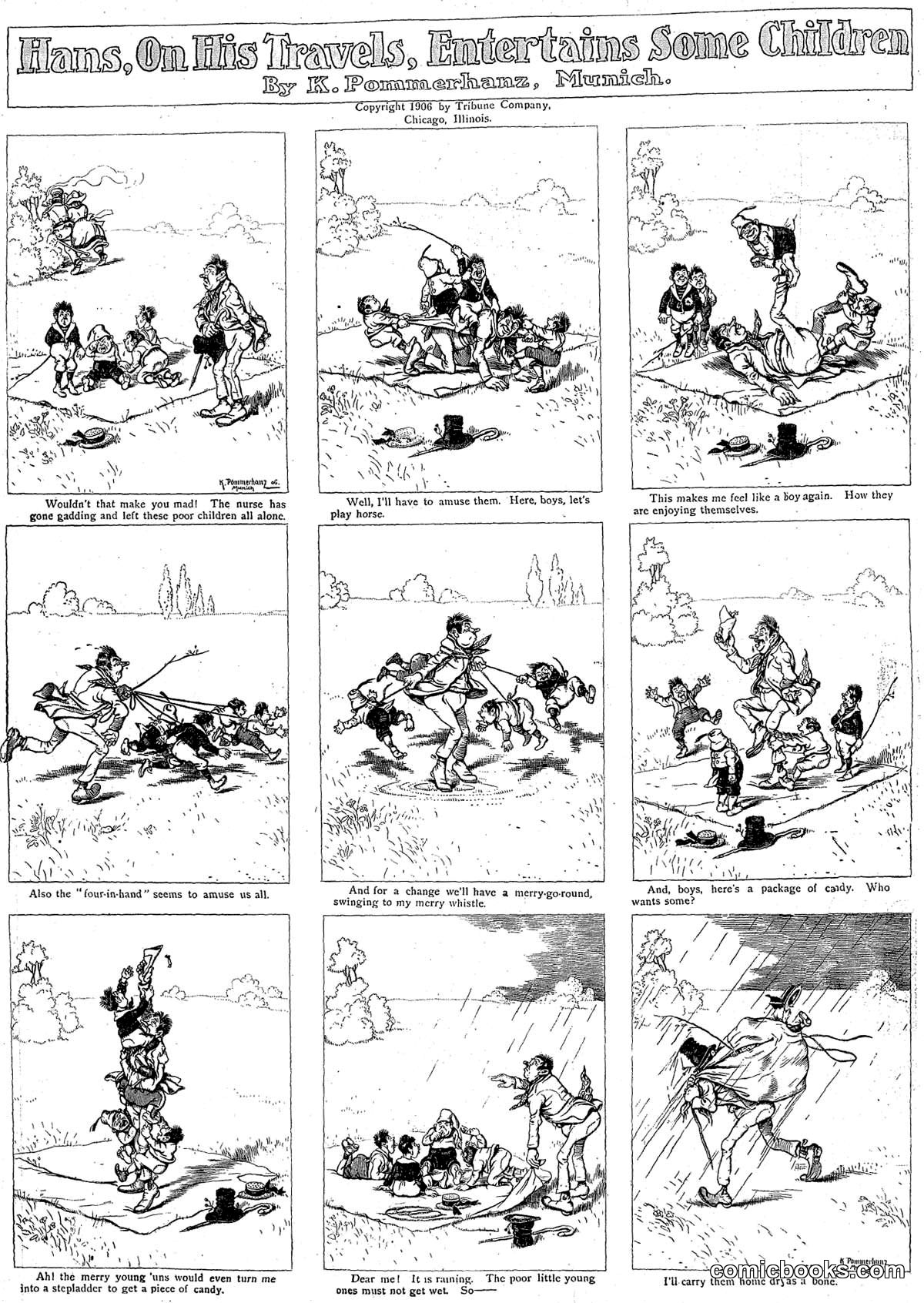 Hans, On His Travels, Entertains Some Children