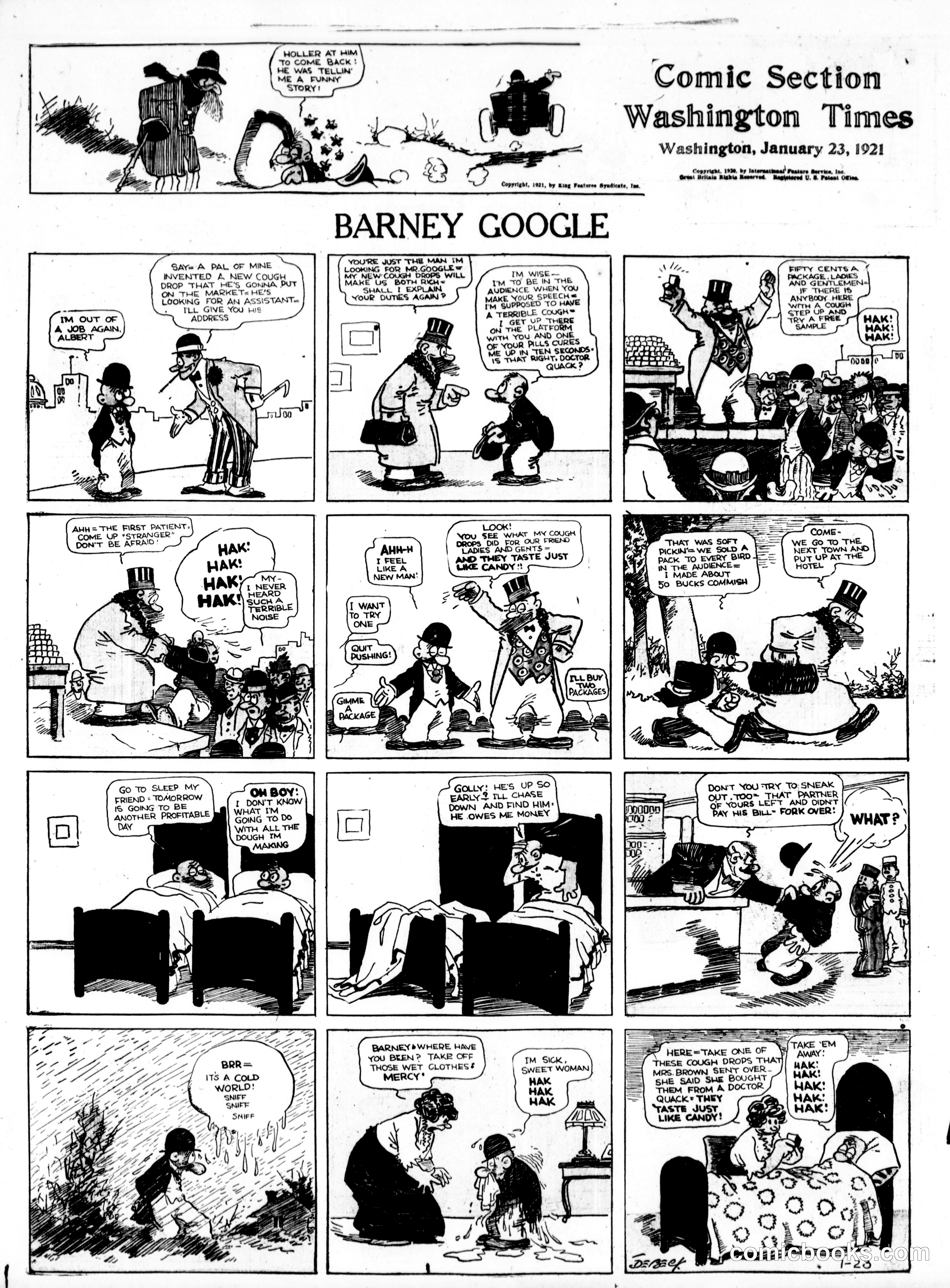 Barney Google — The Washington Times, January 23, 1921