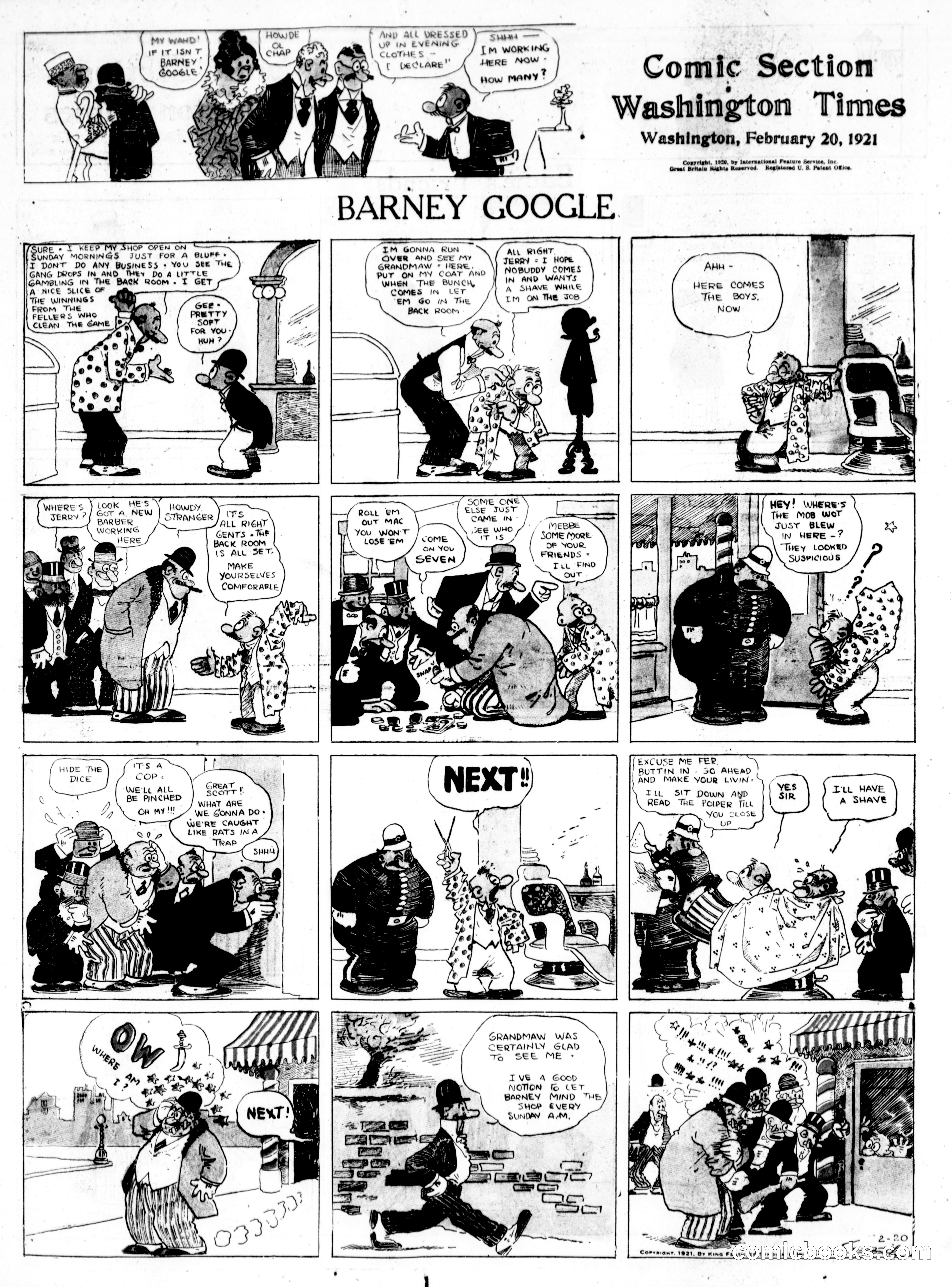 Barney Google — The Washington Times, February 20, 1921