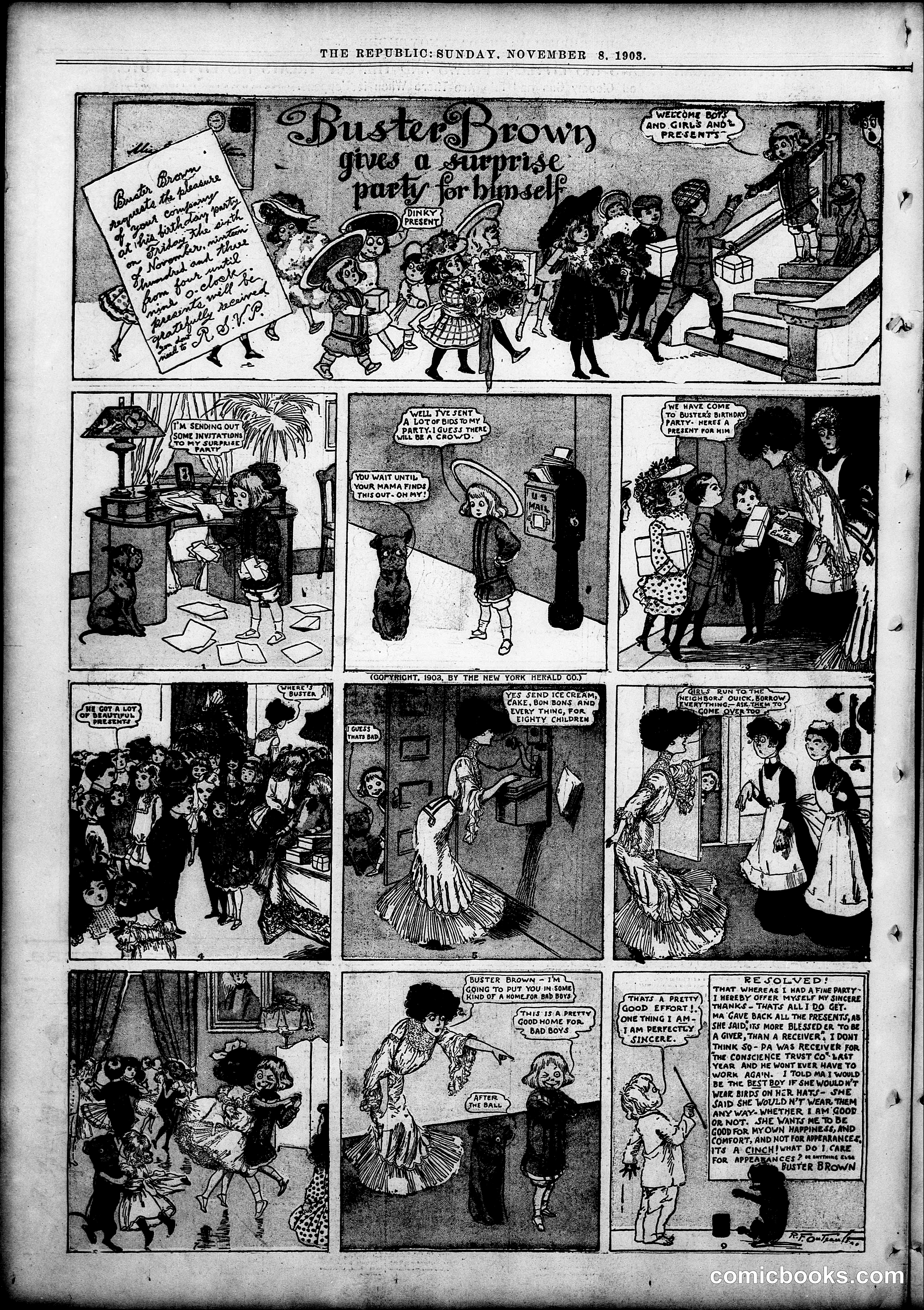 Buster Brown Gives a Surprise Party for Himself